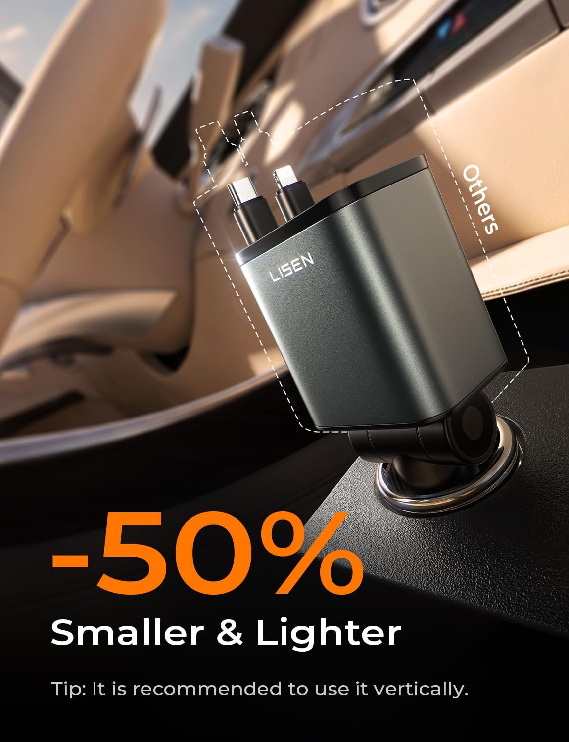 Thumbnail 3 de LISEN 4-in-1 Starlight Retractable Car Charger — 75W with Starry Sky Light Projection