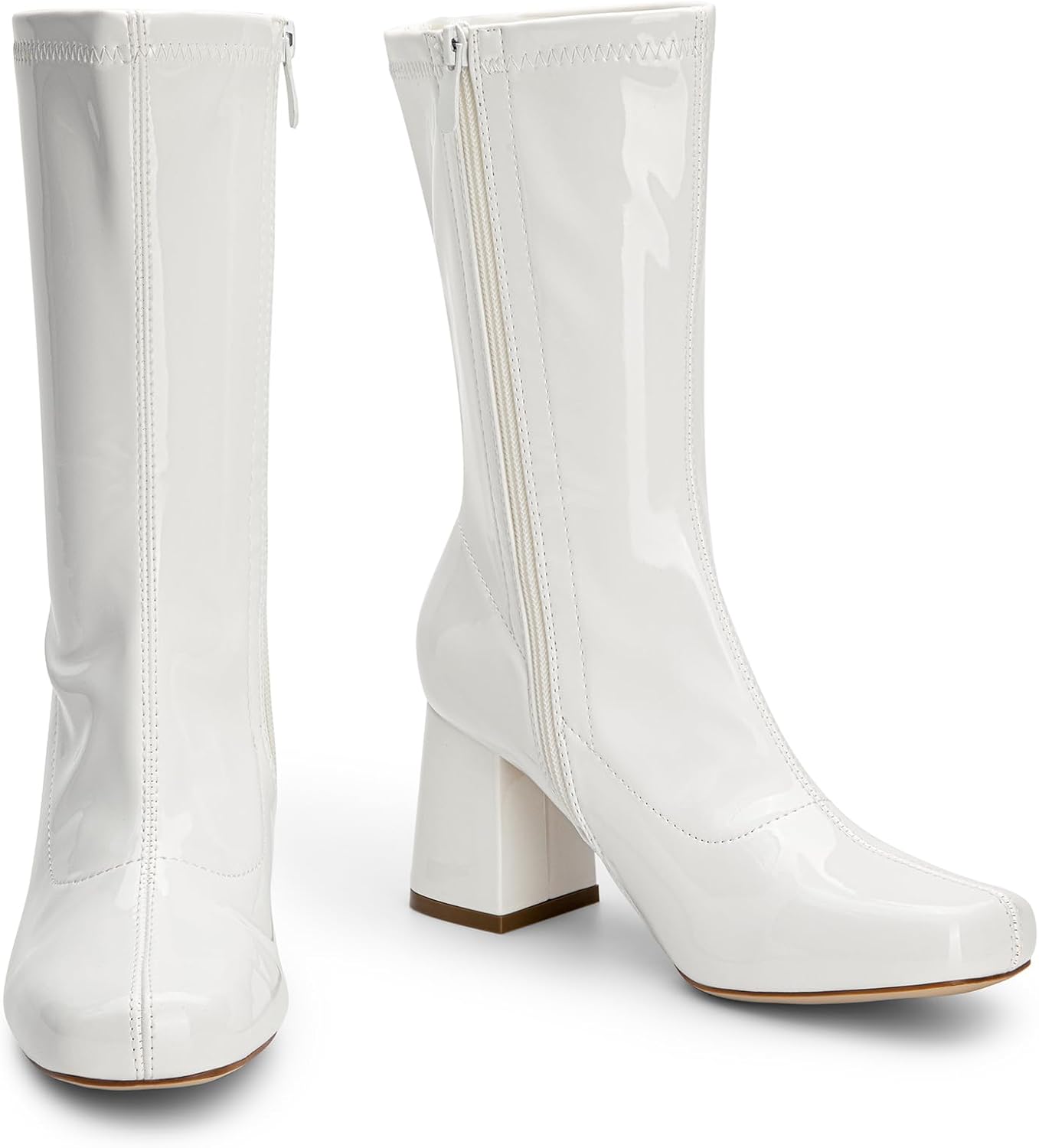 Detalle 2 de DREAM PAIRS Women's Mid Calf Gogo Boots, Patent Upper, Square Toe, 2.75-Inch Heel