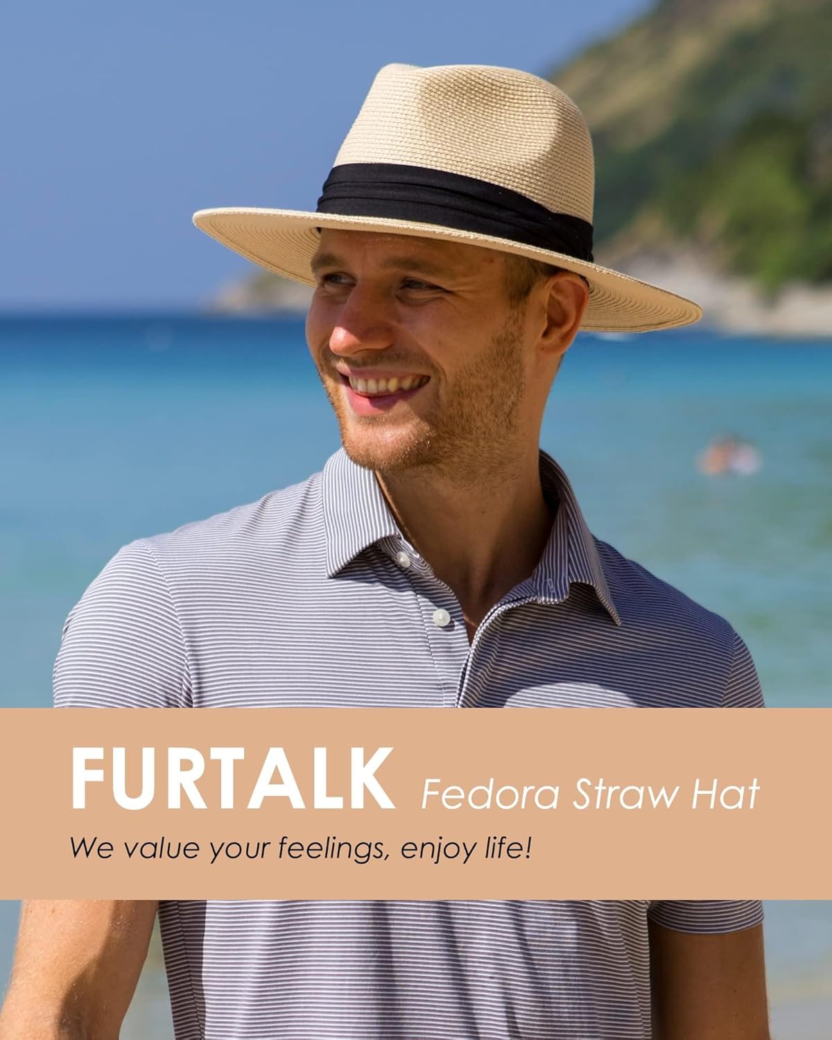 Thumbnail 2 de FURTALK Unisex-Panamahut mit breiter Krempe – Sonnenhut mit verstellbarem Kopfband
