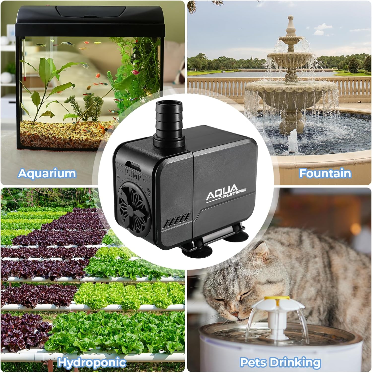 Thumbnail 6 de Pompe eau submersible 45 W 3000 L/h avec filtre et 3 buses (19/22/25 mm) – refoulement jusqu’à 3 m