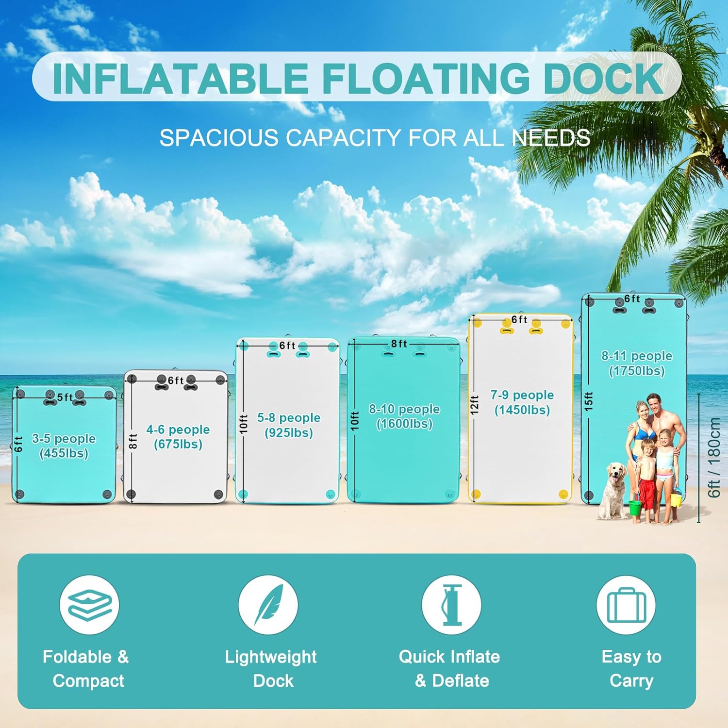 Thumbnail 1 de AWSUM Inflatable Floating Dock/Air Dock Platform with Non-Slip Surface for Pool, Beach, and Ocean