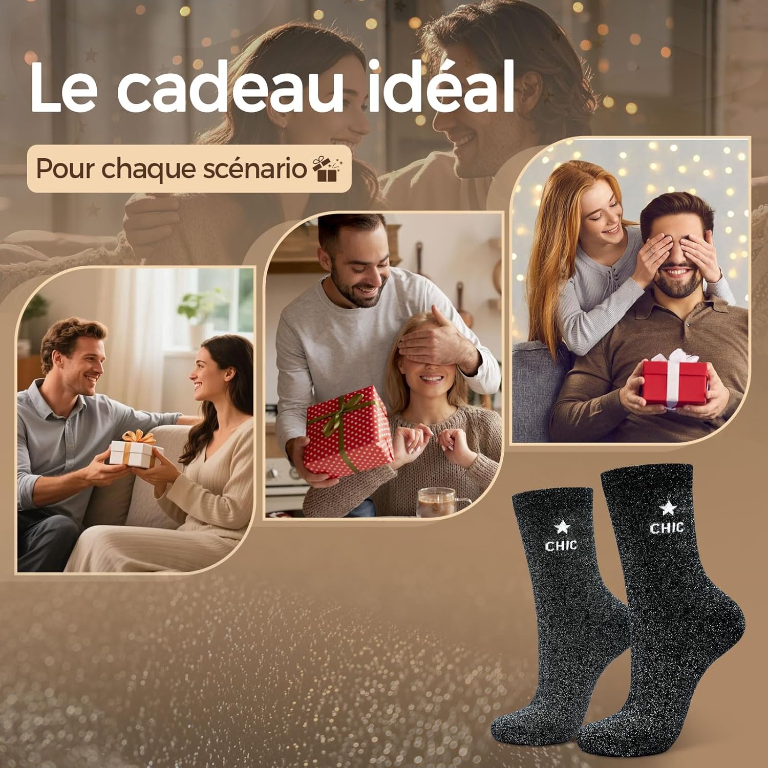 Detalle 2 de Lusibaka Chaussettes Paillettes Femme ROMANCE 39-46 – con brillo para el quotidien
