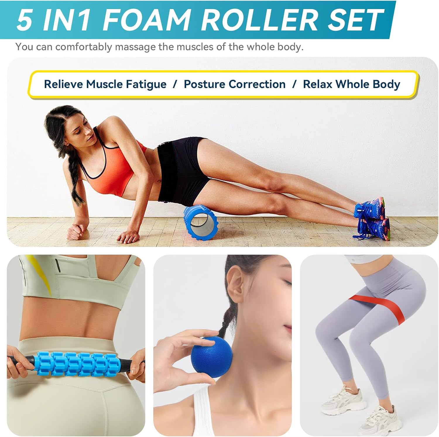 Detalle de Krightlink 2320 5-in-1 Foam Roller Set with Massage Ball and Stretching Strap