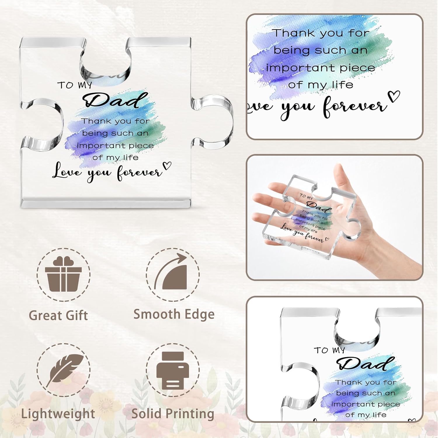 Detalle de Dad Gifts from Daughter and Son: 4x4 inch Acrylic Puzzle Plaque for Dad