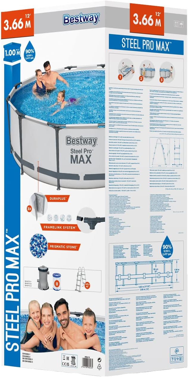 Detalle 2 de BESTWAY 56418D Piscina tubular Steel Pro Max 366×100 cm con depuradora 2.006 L/h 🏊♀