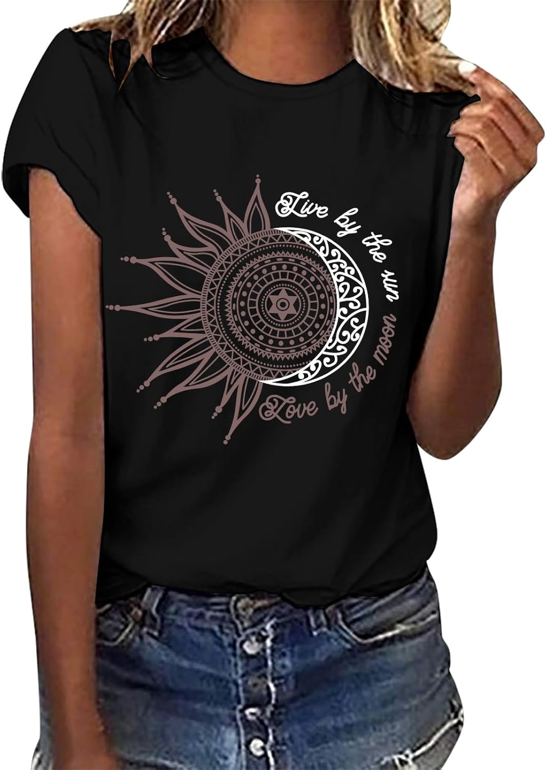 Thumbnail 6 de TomEek T Shirt Donna Cotone Nera a Collo Tondo, Maniche Corte con Stampa — Comfort e Versatilità