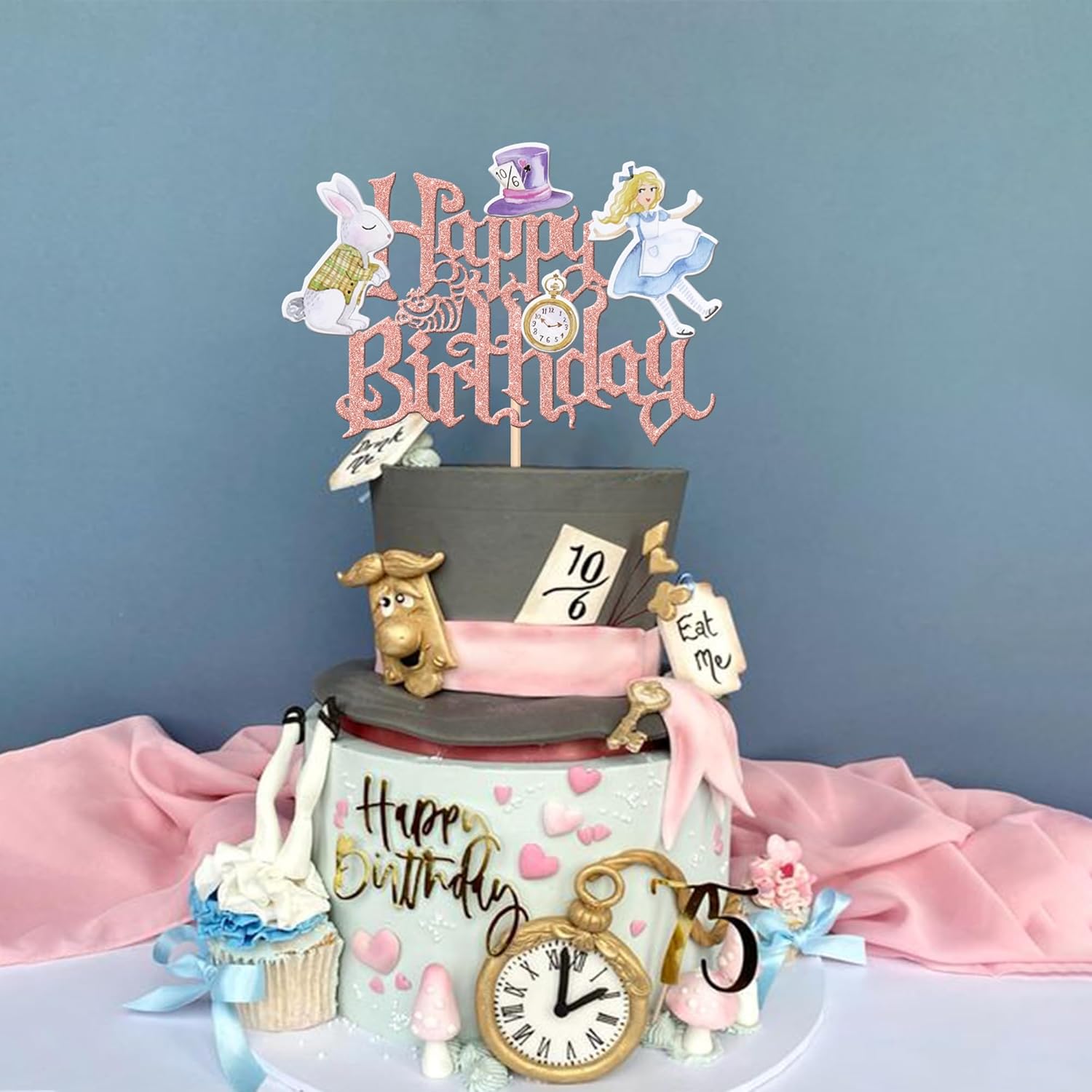 Detalle de SYKYCTCY 1 Pack Happy Birthday Alice Cake Topper Glitter Kit