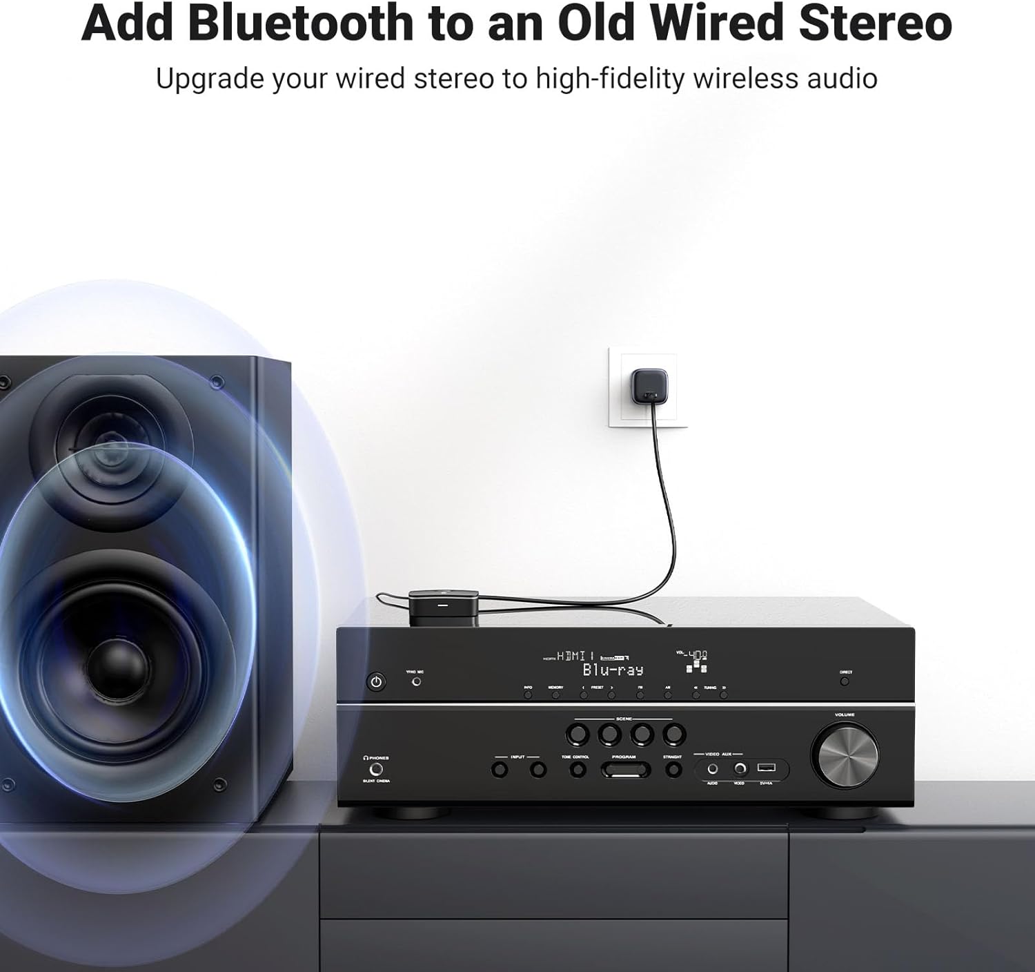 Detalle 2 de UGREEN Bluetooth 5.1 Audio Receiver (HiFi) with 3.5mm AUX & 2 RCA, aptX HD, Dual Pairing