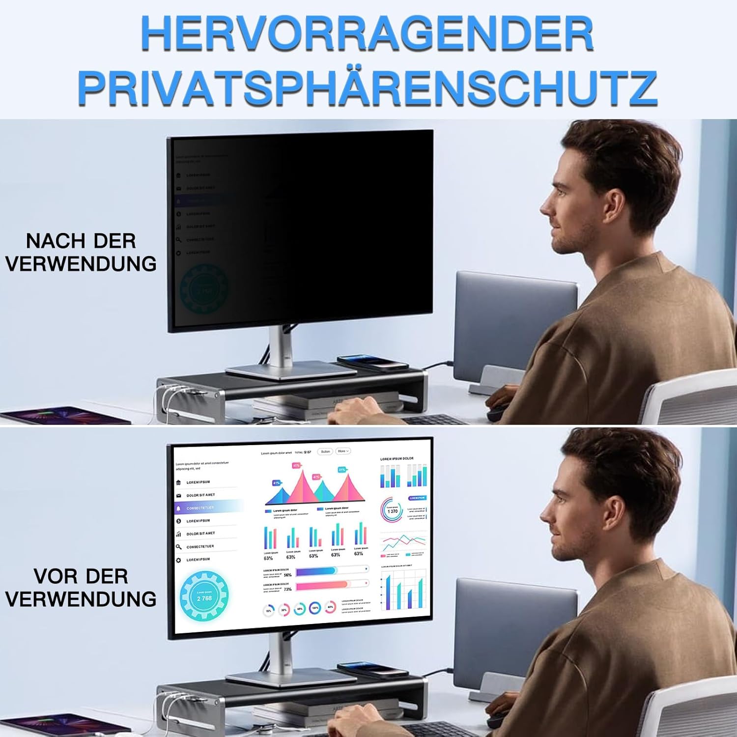 Detalle 2 de ZOEGAA Blickschutzfolie 24 Zoll 16:9 für Monitor (Anti-Blaulicht) – abnehmbarer Privacy Screen