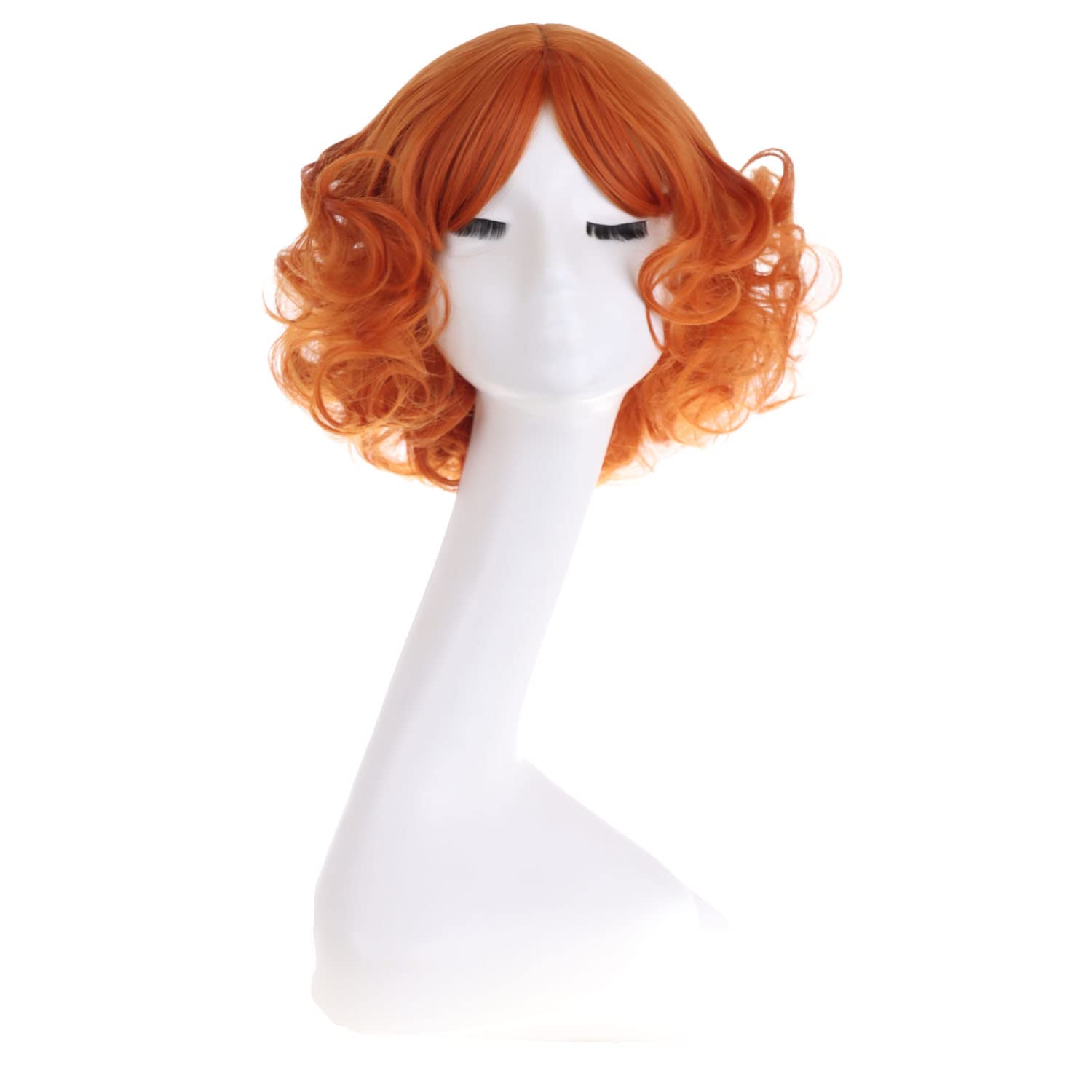 Detalle de MAGQOO MG0138 Dark Orange Wig with Bangs, 12-Inch Curly Synthetic Hair