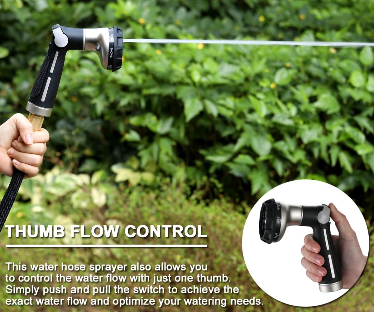Detalle 2 de ESOW Garden Hose Nozzle, 8 Spray Patterns, Zinc Alloy, Thumb Control