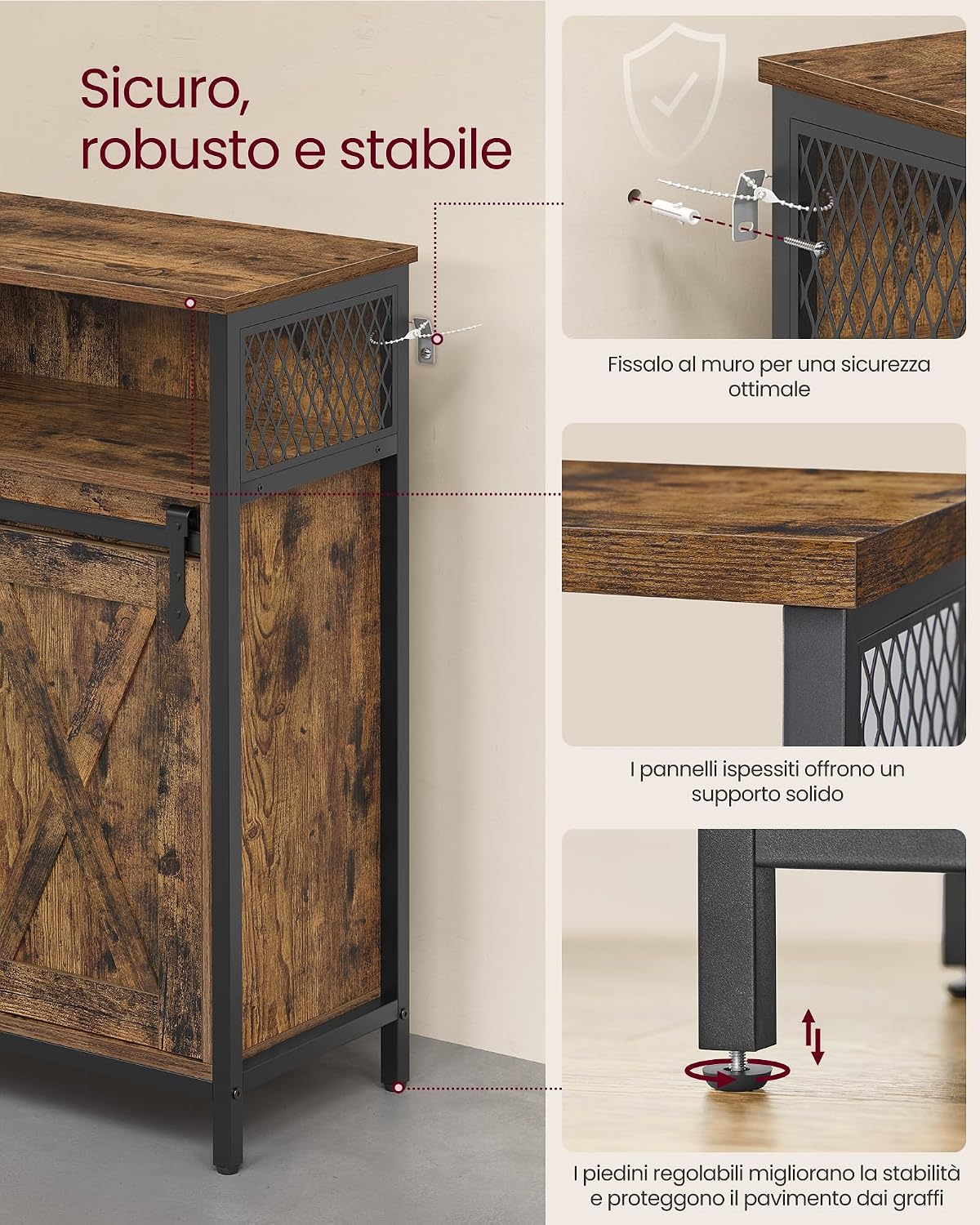 Thumbnail 5 de VASAGLE Credenza Daxton: Mobile da Cucina con anta scorrevole, 30 x 70 x 80 cm, marrone vintage e nero inchiostro