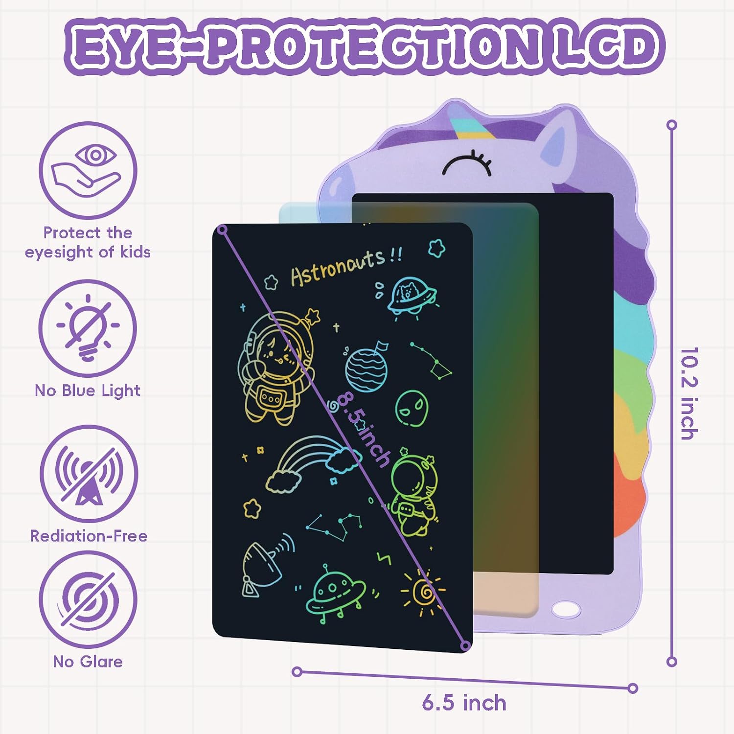 Detalle de Decute KM806 LCD Writing Tablet, 8.5-Inch Purple Unicorn Doodle Board