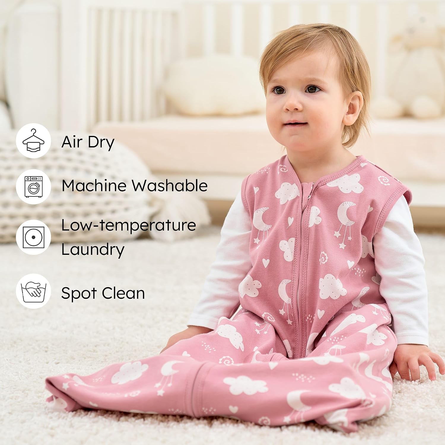 Detalle de FIEMOL Baby-Schlafsack 0,5 Tog für 18–24 Monate (Baumwolle) – 3er-Pack, rosa Sterne