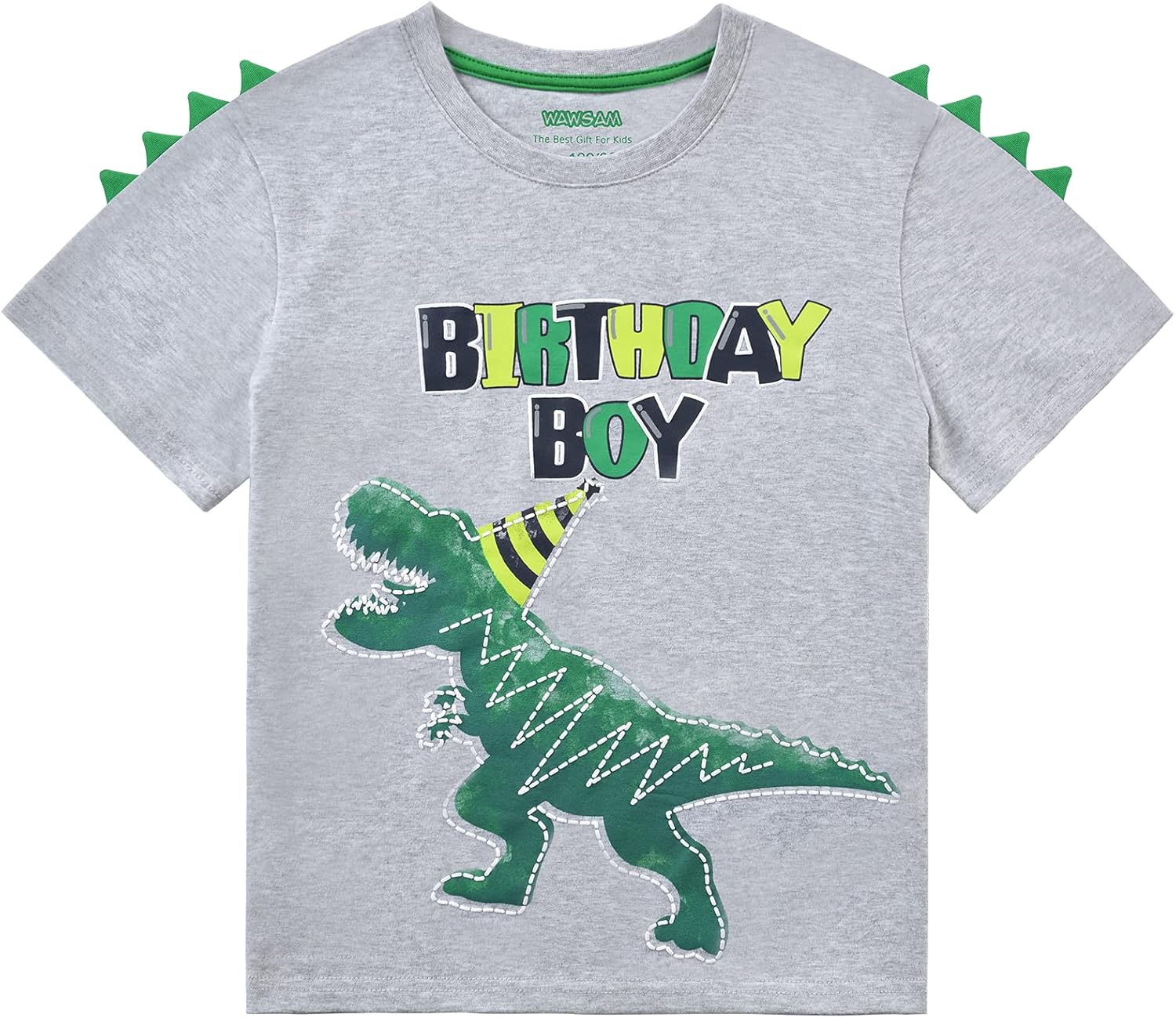 Thumbnail 6 de WAWSAM Birthday Boy Dino T-Shirt (T-Rex) – 100% cotton short-sleeve top for a dinosaur-themed party