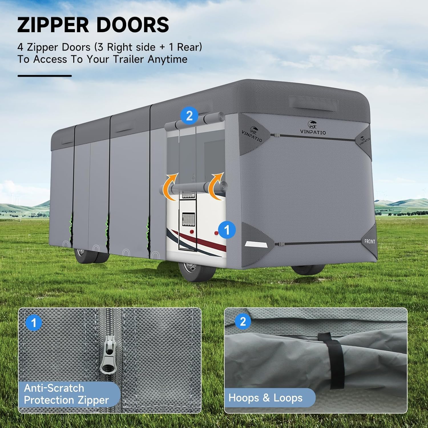 Thumbnail 5 de VINPATIO Class A RV Cover (34'-37') — Extra Thick 7-Layer, Heavy-Duty, Waterproof with Windproof Straps and Gutter Covers
