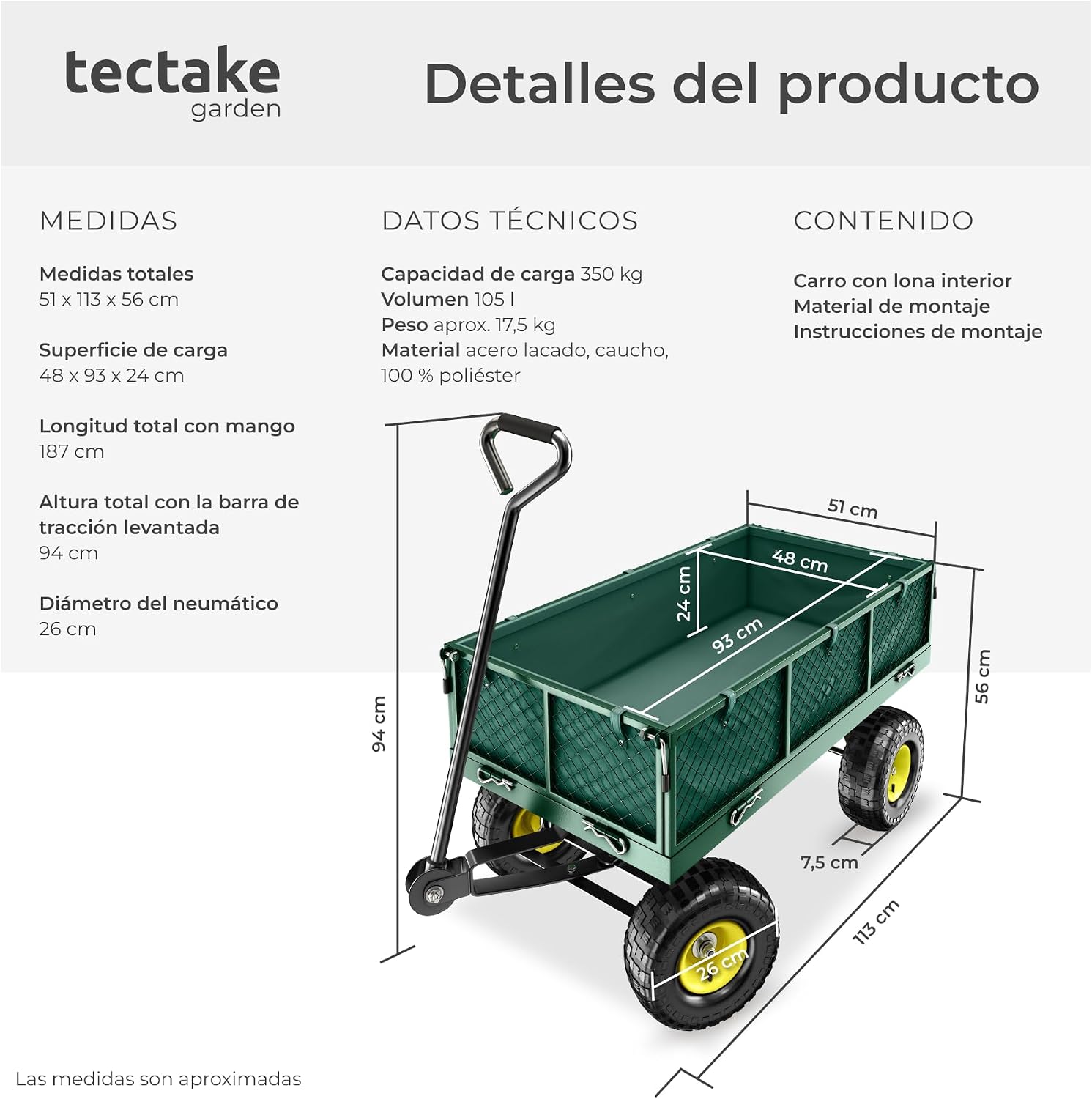 Thumbnail 5 de TecTake Carro de Mano Plegable XXL 113 cm