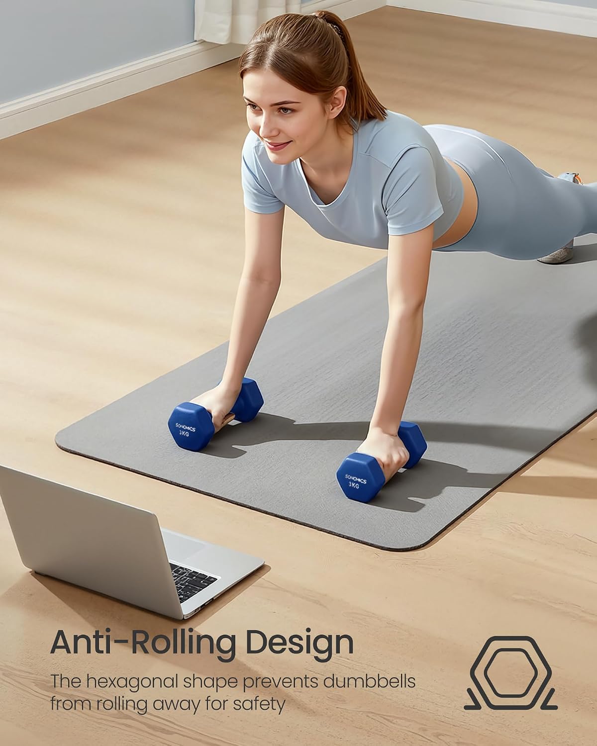 Detalle 2 de SONGMICS 18KG Hex Dumbbell Set with Stand, Coated Weights and Non-Slip Grips