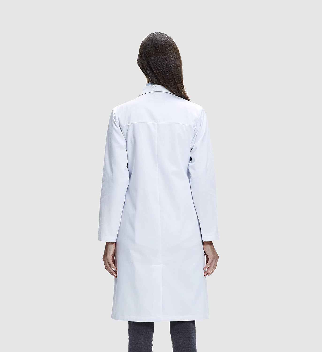 Detalle de Dr. James Laborkittel Damen – Klassischer Regular-Fit Arztkittel mit verdeckten Druckknöpfen, 3 Taschen, 94 cm