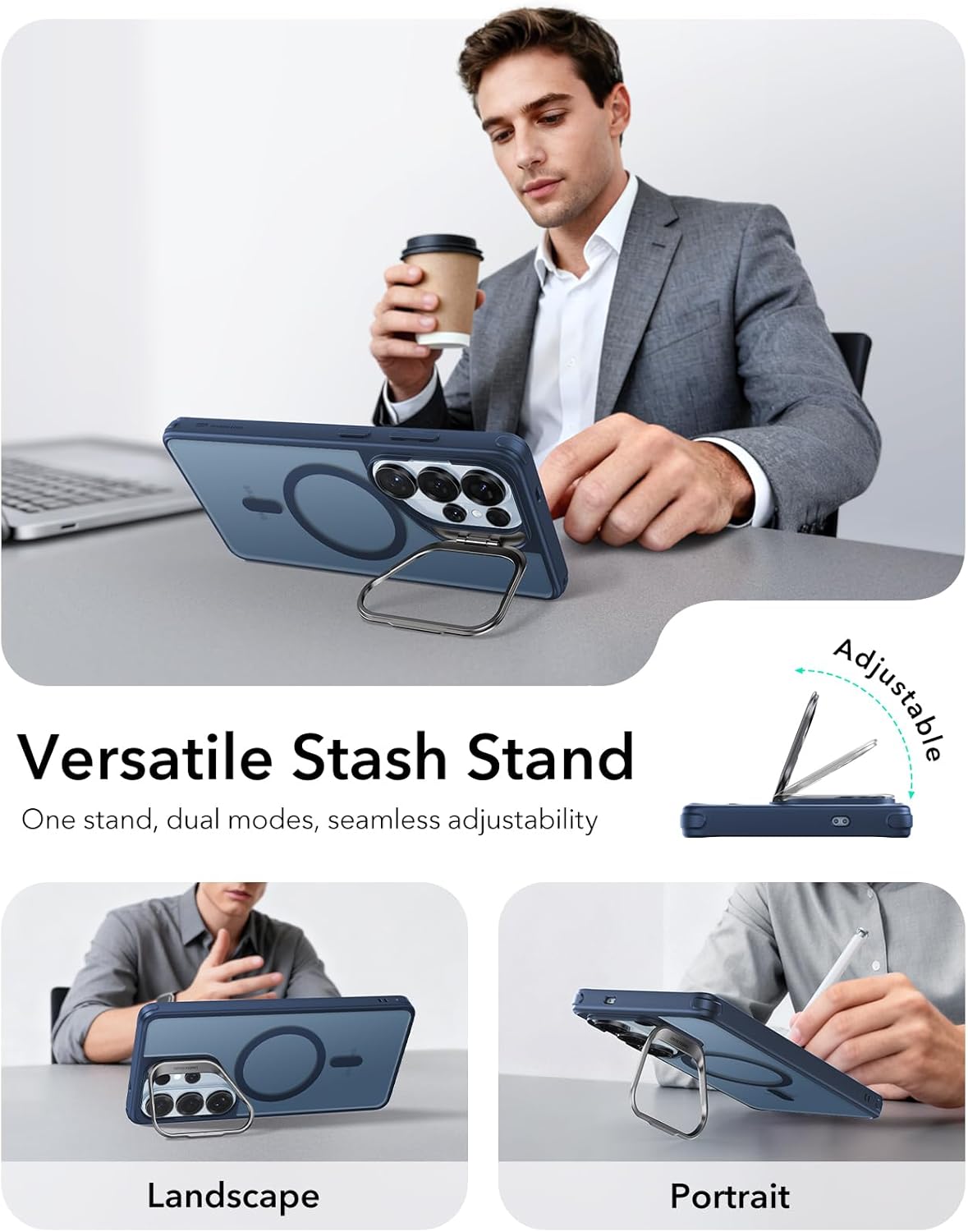 Thumbnail 4 de ESR for Samsung Galaxy S26 Ultra Phone Case with Stash Stand (MagSafe compatible) – Frosted Blue