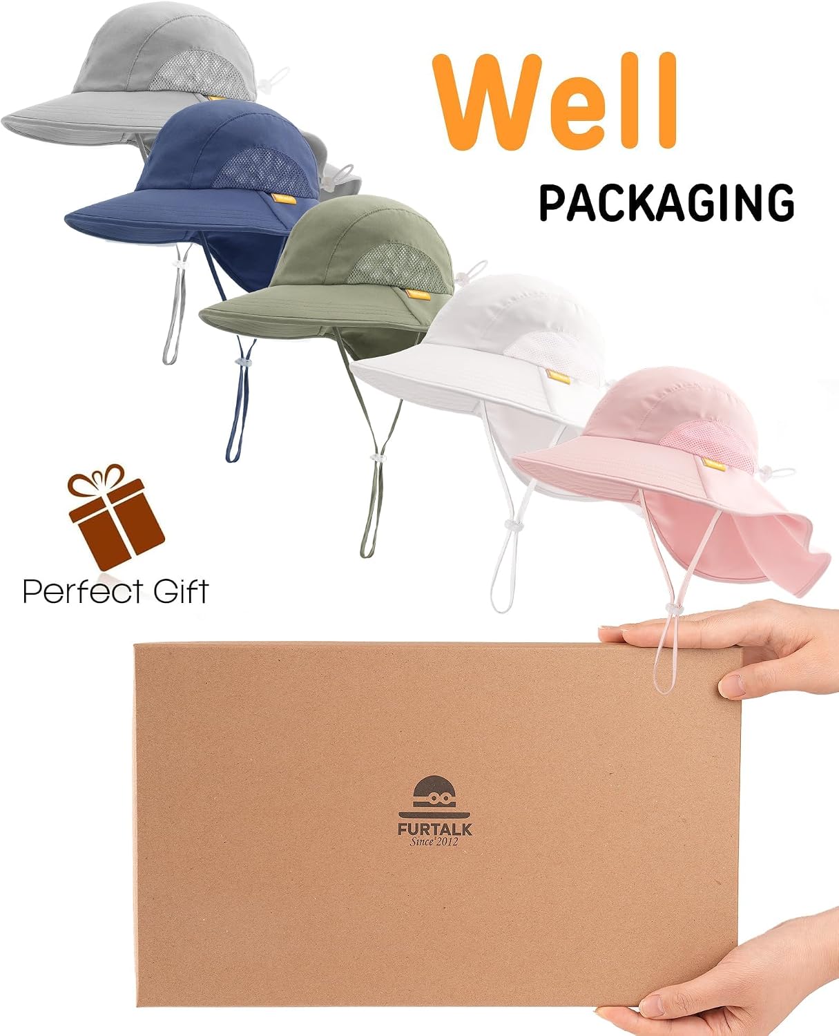 Detalle de FURTALK Kleinkind Sonnenhut mit Nackenklappe UPF 50+ – UV-Schutz, aus Nylon, 2–12 Jahre