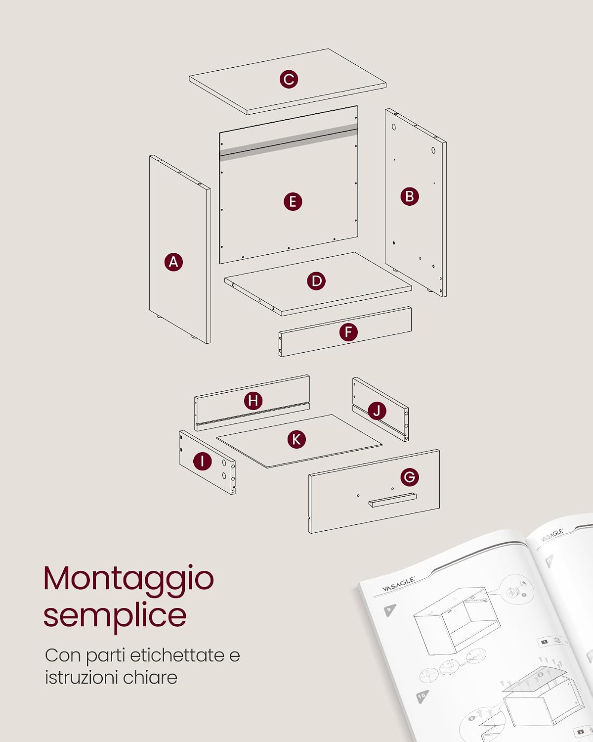 Thumbnail 5 de VASAGLE LET619K74 Comodino moderno 75 kg
