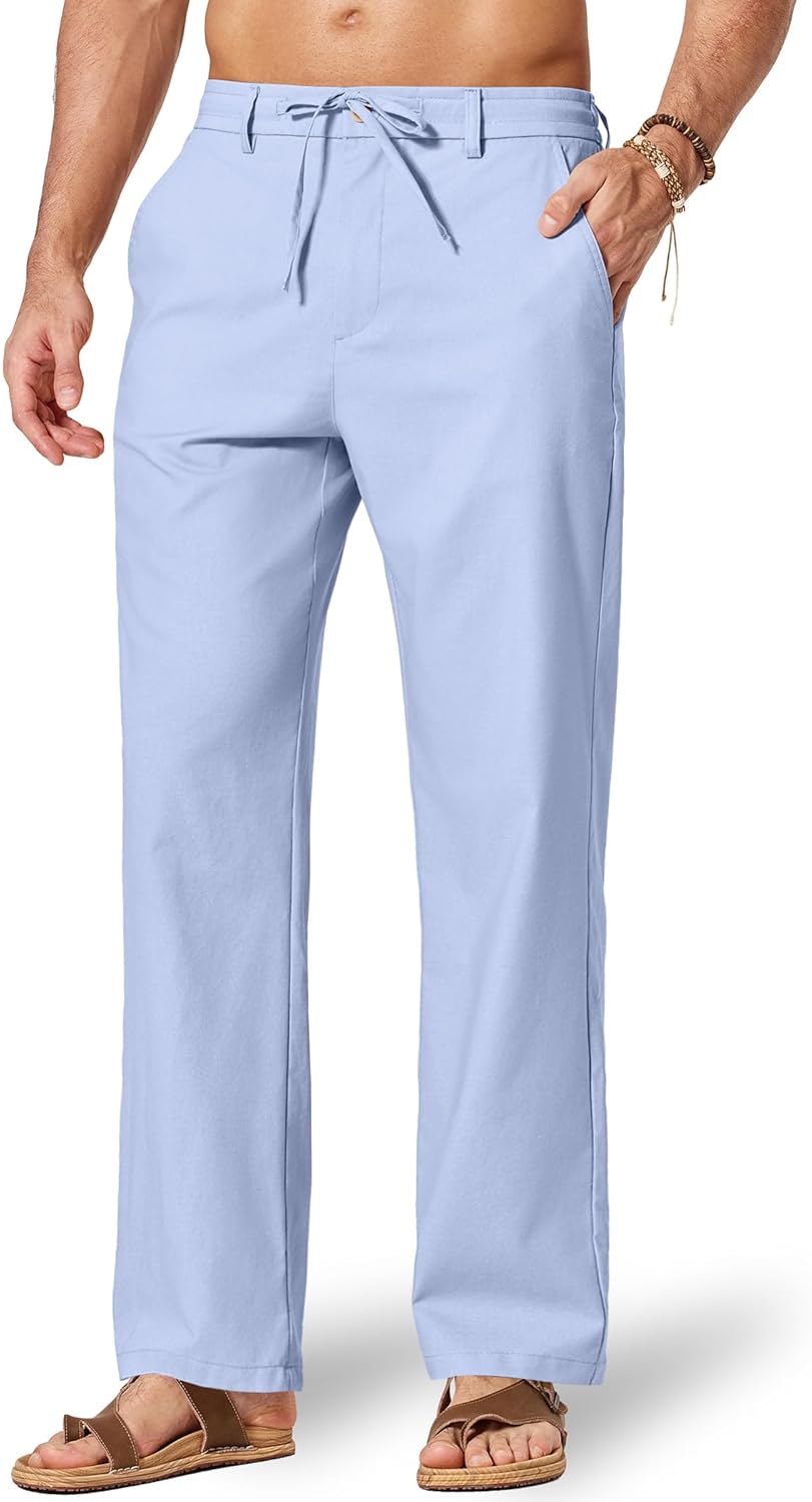 Detalle de COOFANDY Men’s Cotton Linen Pants (Loose Fit) with Drawstring Waist