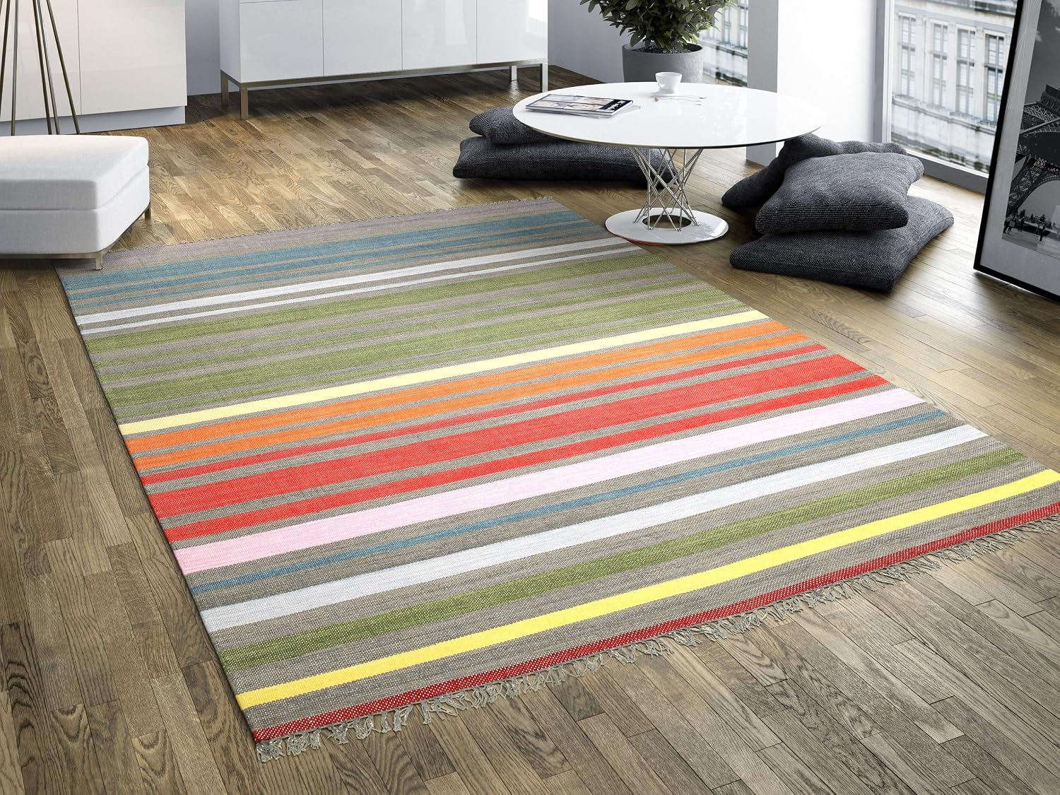 Thumbnail 6 de RugVista Rainbow Stripe Rug, 140 x 200 cm, Handwoven Cotton, Low Pile