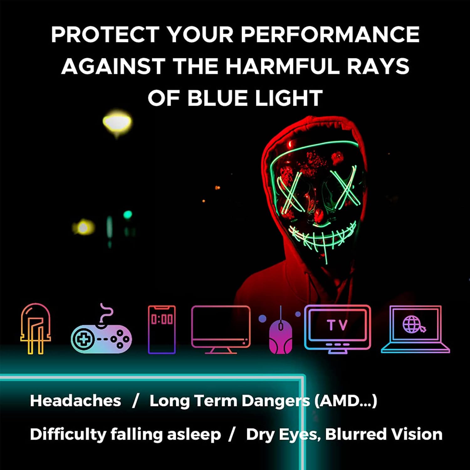 Detalle de Blue light blocking gaming glasses, 8-layer