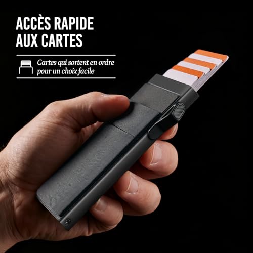 Detalle de YESIIW Porte Carte Homme en Aluminium avec Pop-Up et Blocage RFID – Noir Européenne