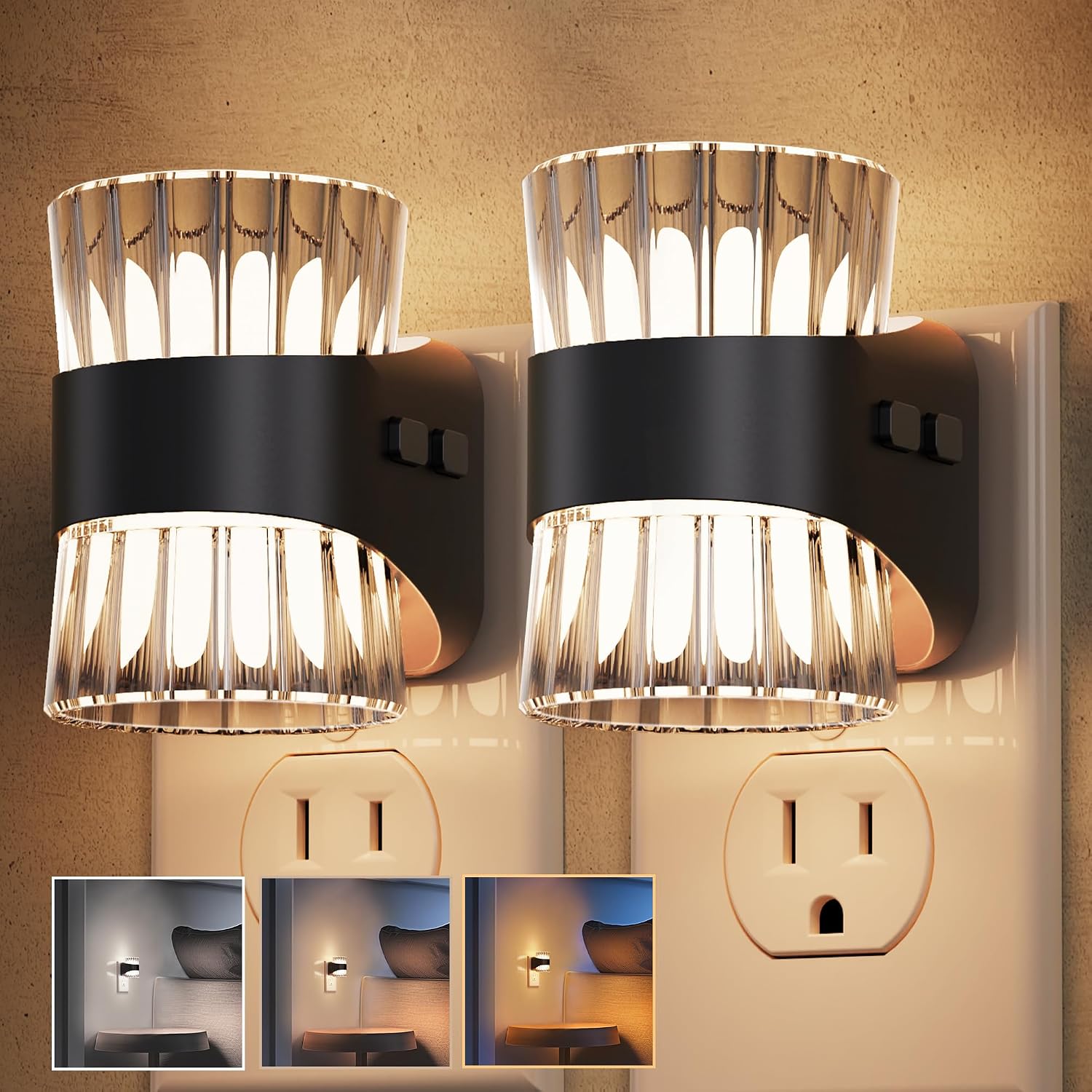 Detalle de L LOHAS LED Night Lights, 2-Pack, 3 CCT, Dimmable, Dusk-to-Dawn Sensor
