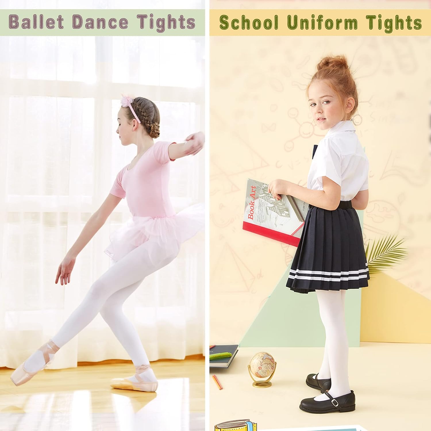 Detalle de THMEVOK Ultra-Soft Footed Ballet Tights for Girls (Toddler) — Durable, Elastic, Warm Stockings