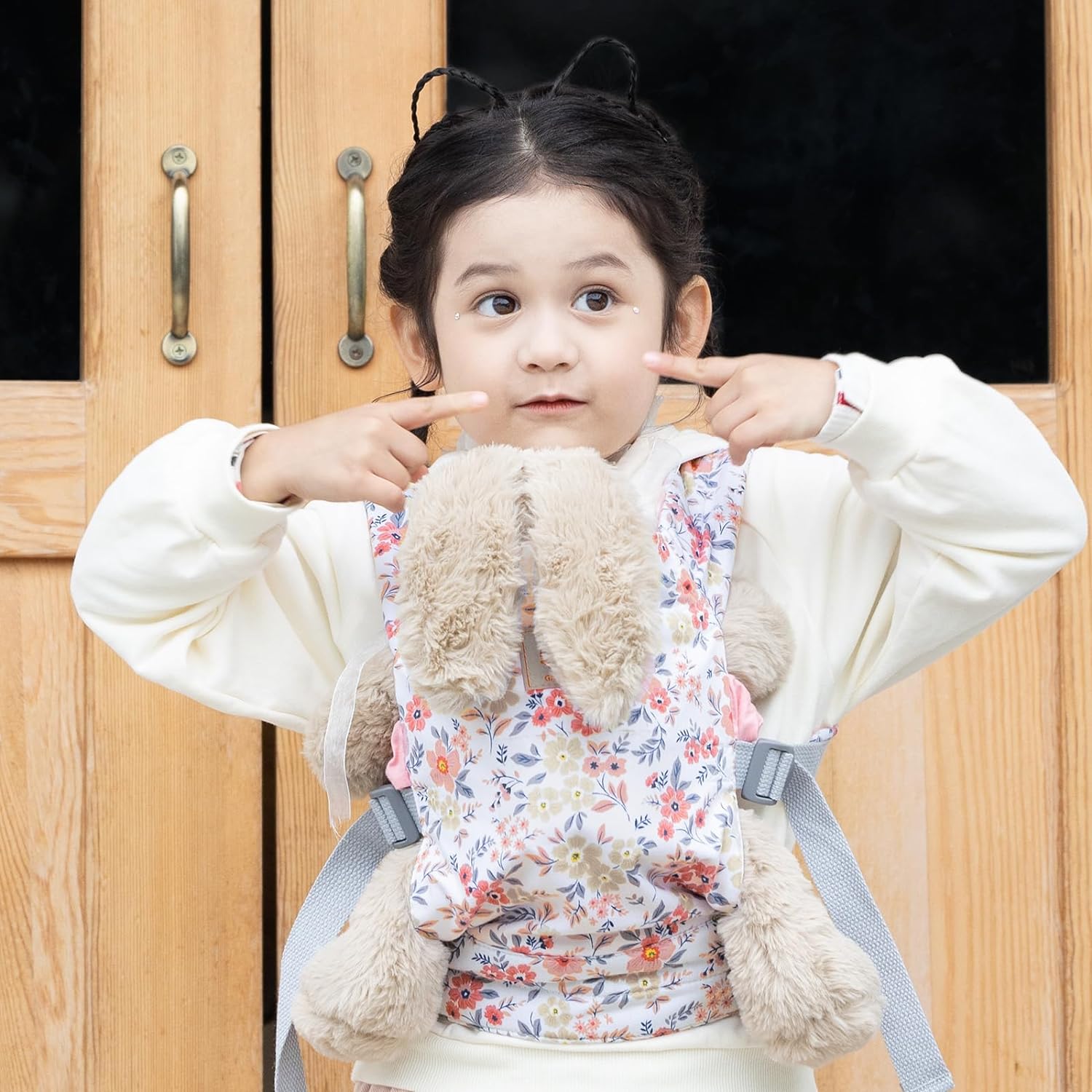 Detalle de GAGAKU Baby Doll Carrier for Little Girls – Pink Wax Flowers