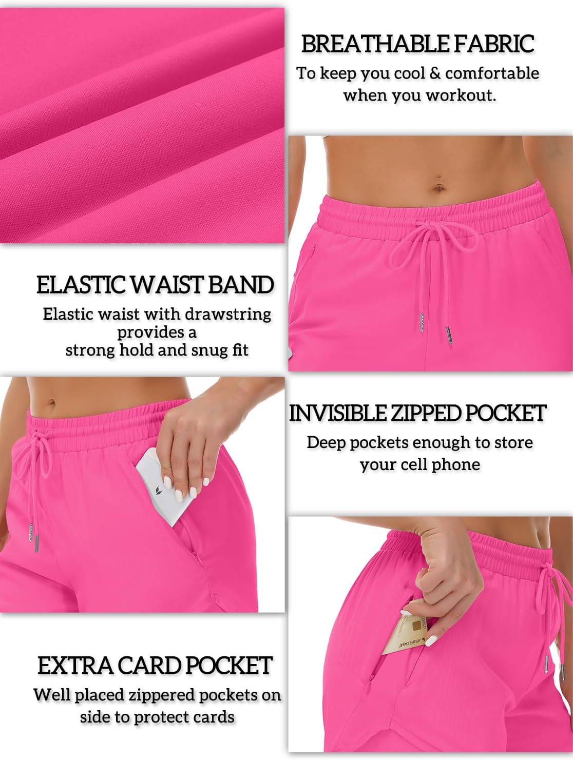 Detalle de Mancreda Women's Running Shorts with Liner 3 Zipper Pockets Elastic Workout Athletic Gym Yoga Shorts