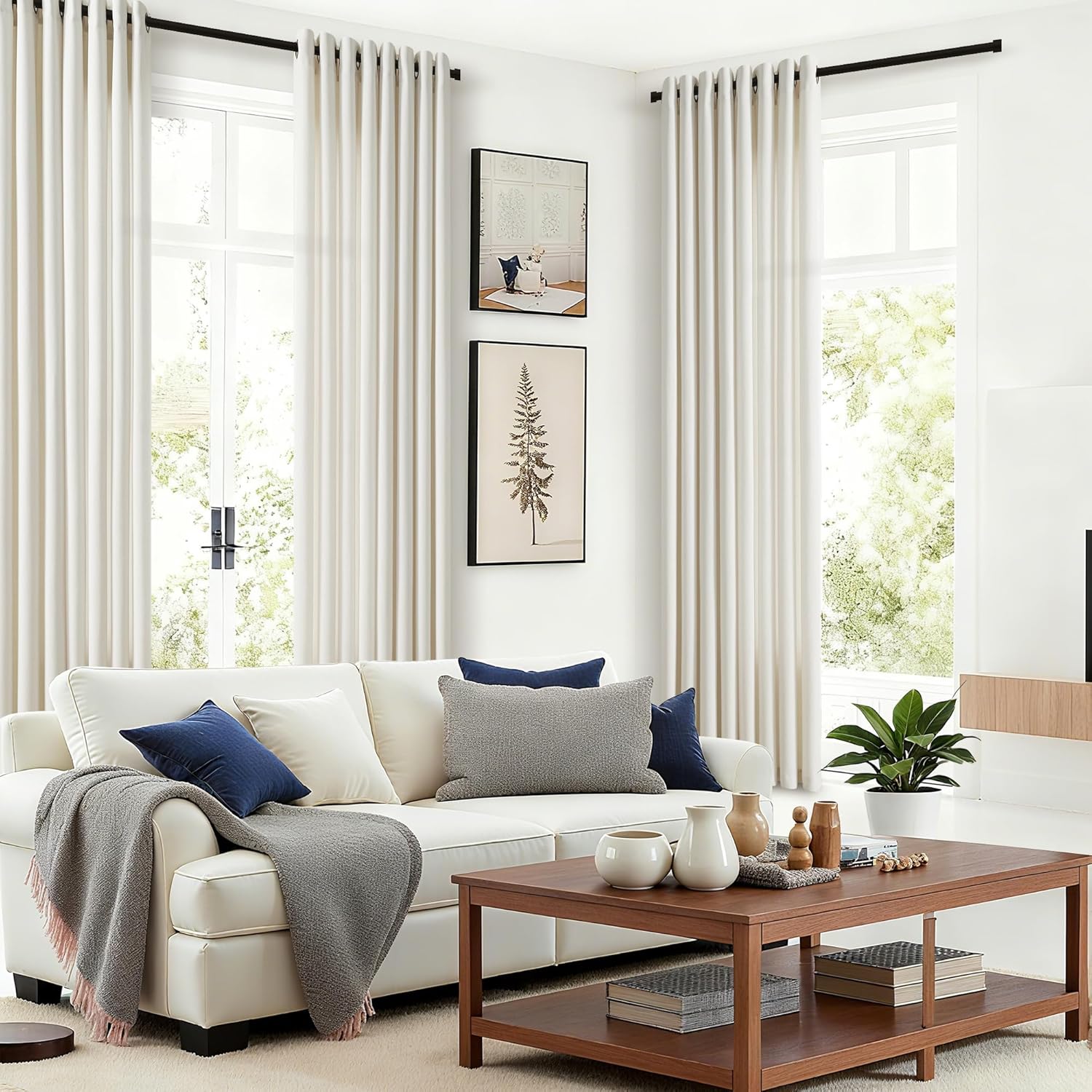 Thumbnail 1 de Natural Cream Linen Curtains 108 Inches Long with Bronze Grommets, 2-Panel Set