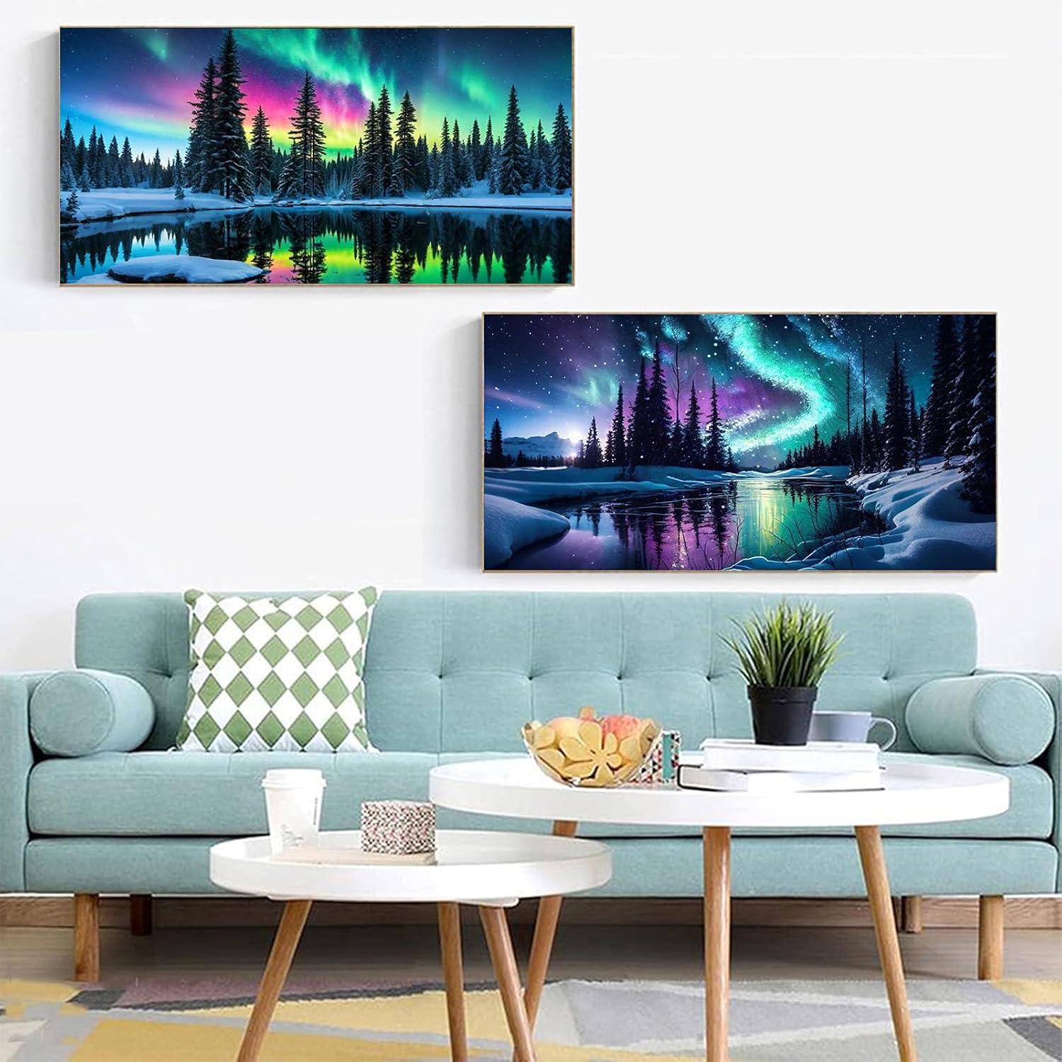 Detalle de Pujeknm 2er-Set Diamond Painting 30x60 cm – 5D Diamant Malerei Aurora