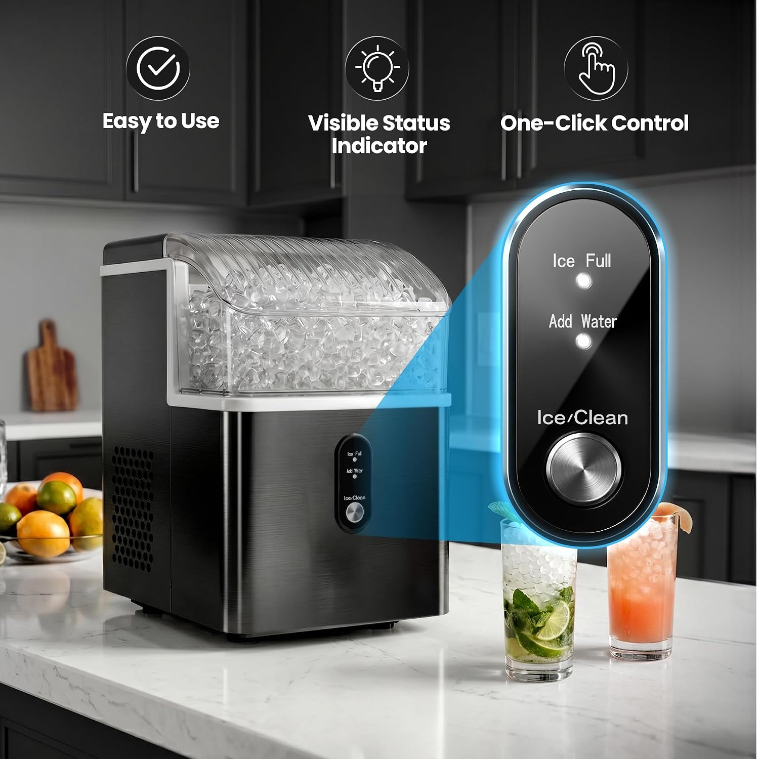 Detalle de Crzoe HZB-15NH/S Nugget Ice Maker, 35 lb Daily Output, Self-Cleaning