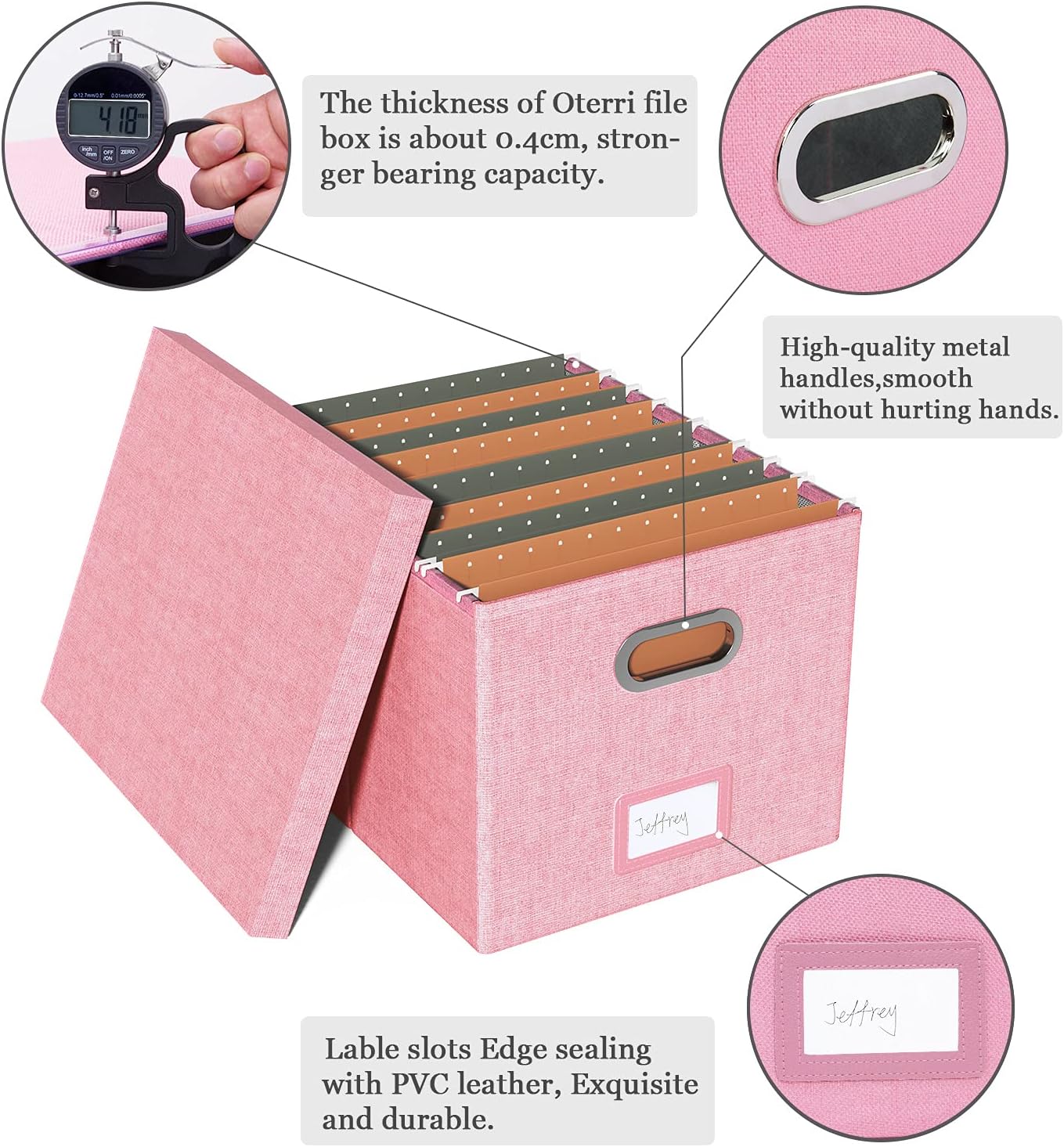 Detalle 2 de Oterri AM03118 File Organizer, Foldable Letter/Legal File Box, New Pink