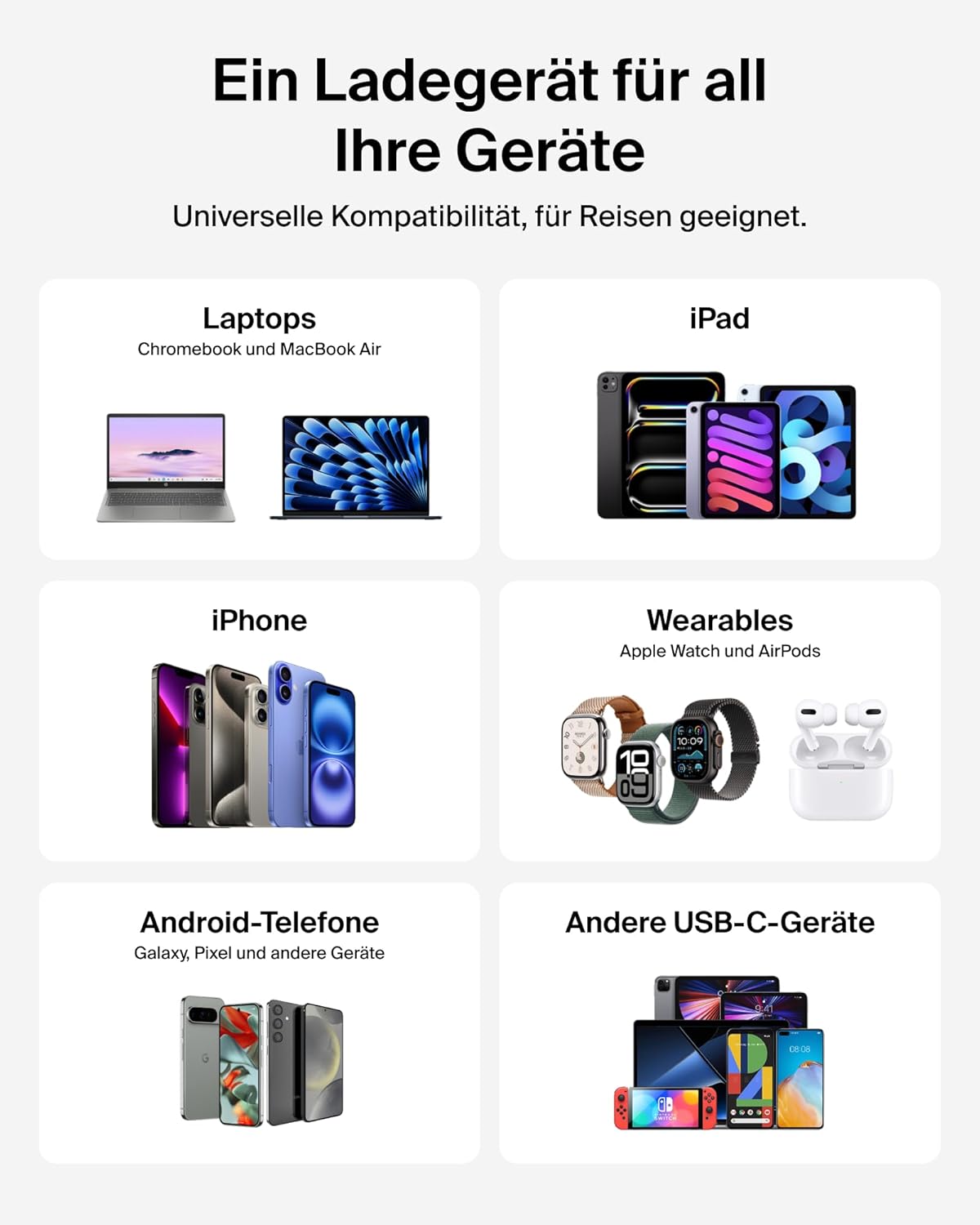 Thumbnail 5 de Belkin 70W GaN-Ladegerät mit 3 Ports (2x USB-C, 1x USB-A) – kompakt, universell einsetzbar