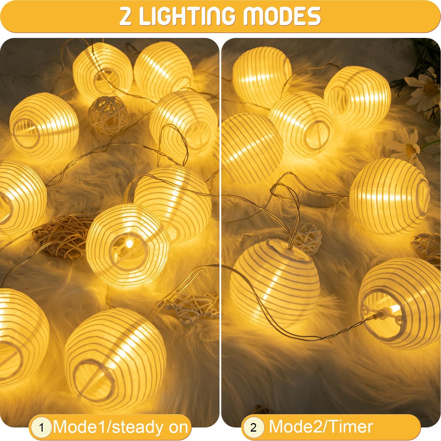 Thumbnail 5 de A.bigwhale Lampion Lichterkette Batterie – Warmweiß, 16 LED, 5 m für Garten, Balkon & Party-Deko