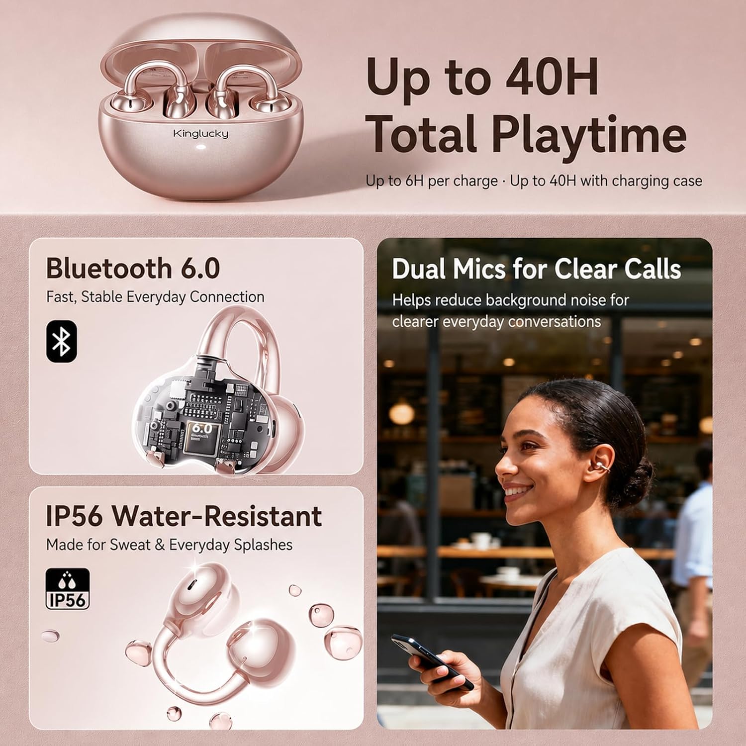Thumbnail 5 de Kinglucky Upgraded Clip-On Earbuds 50H playtime