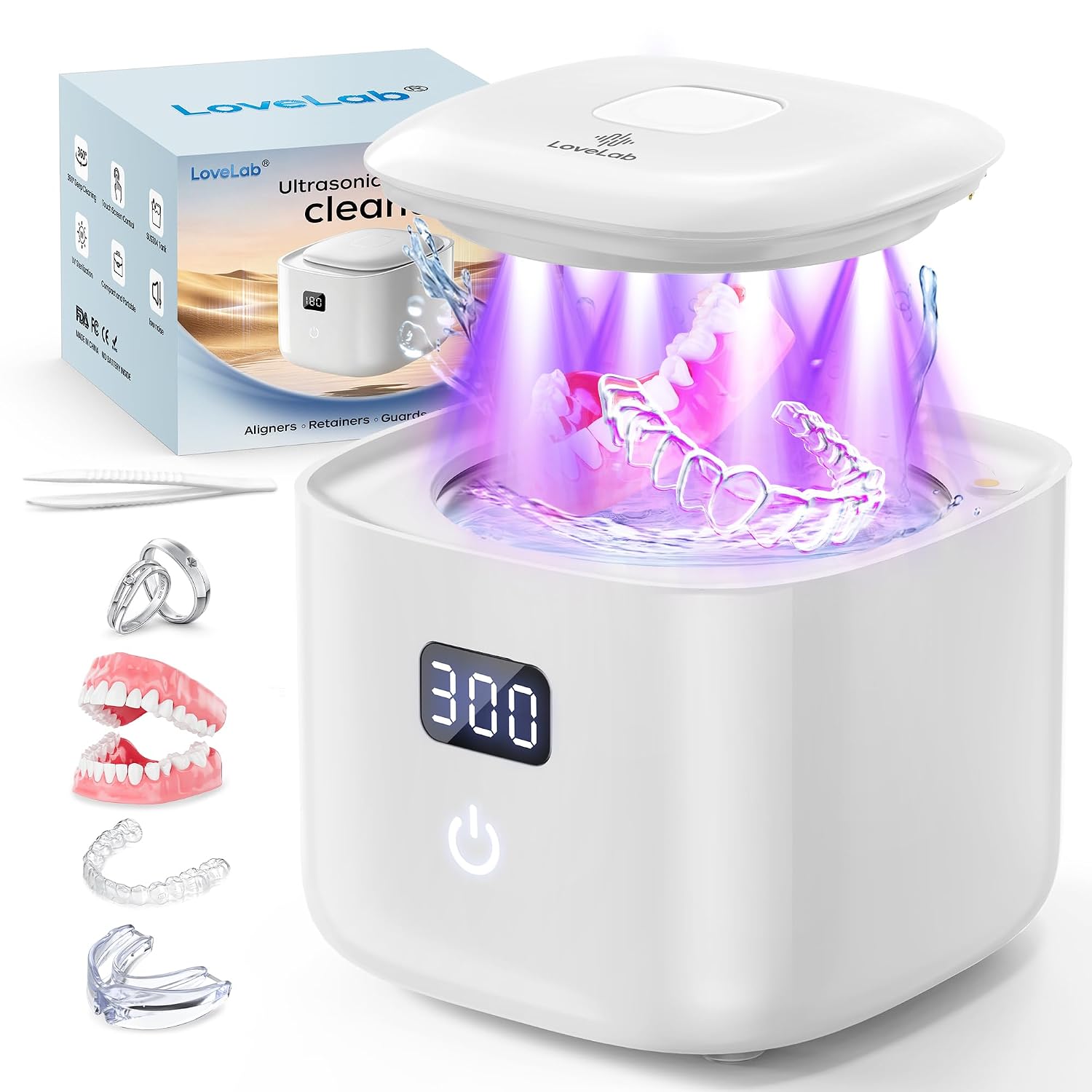 Detalle de LOVELAB Ultrasonic Retainer Cleaner, 48 kHz, UV-C Light, 200 mL Tank