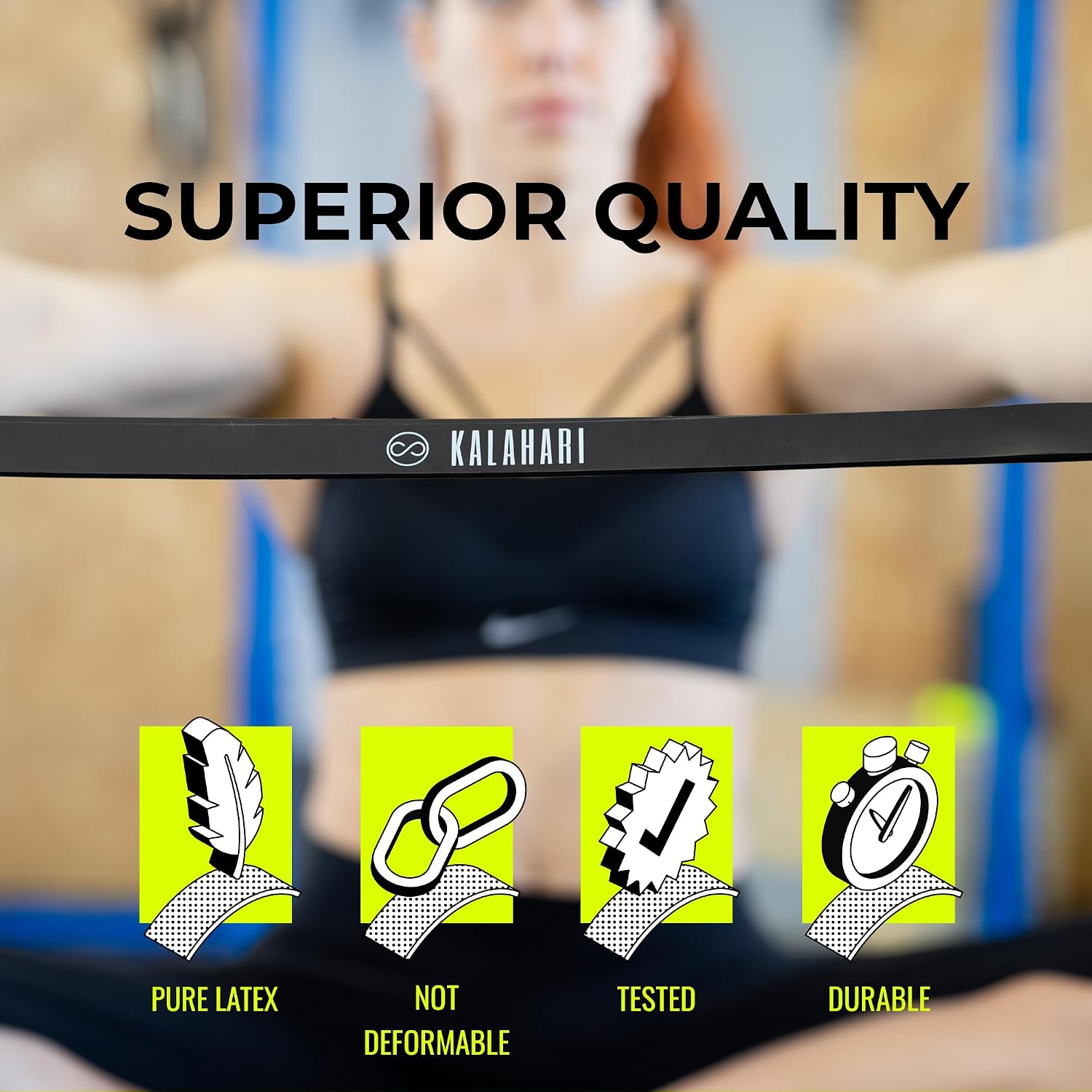 Detalle de KALAHARI Resistance Band Black weerstandsband van latex, 10 tot 30 kg