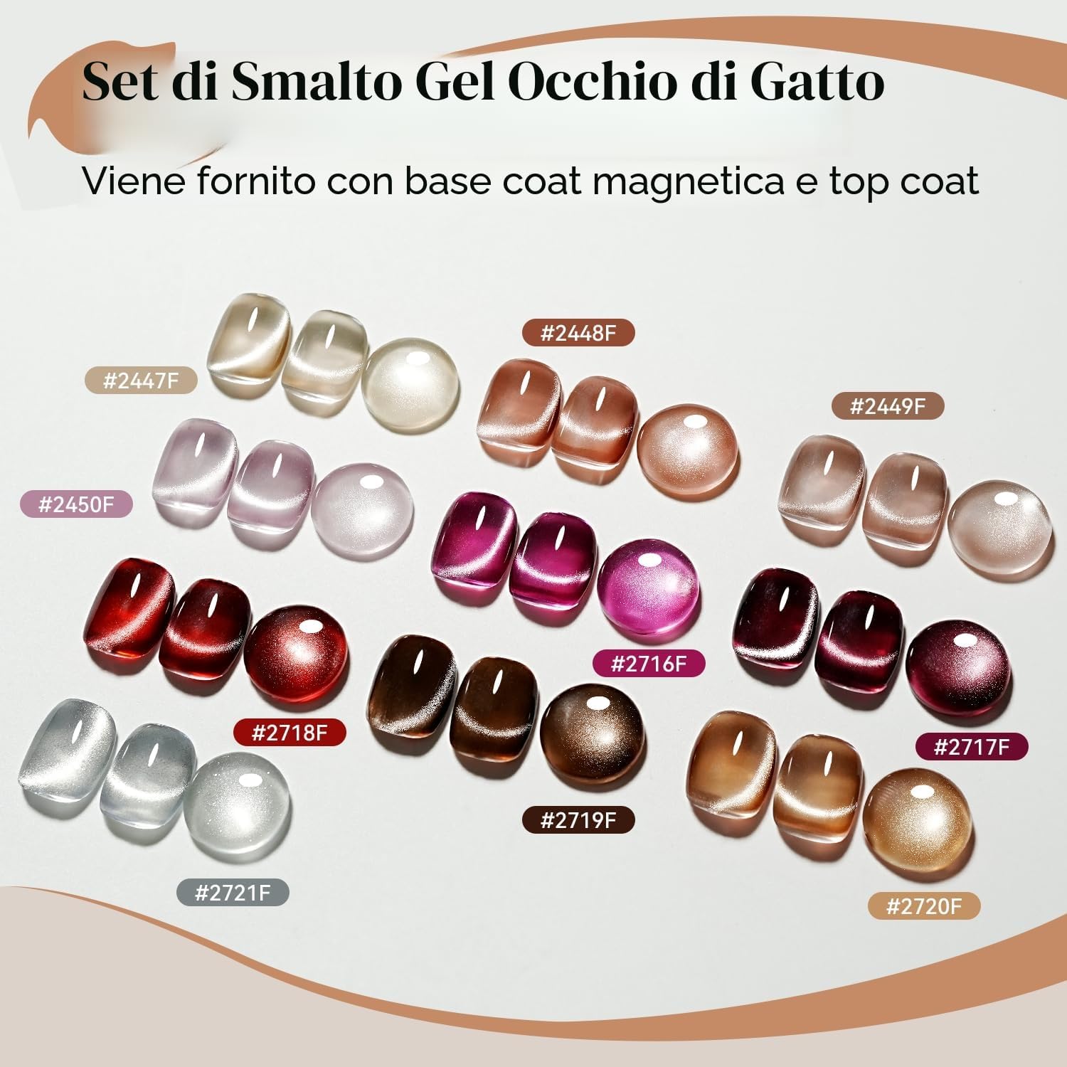 Detalle de JODSONE Smalti semipermanenti magnetici effetto cat eye (10 colori) con base, top coat e magnete