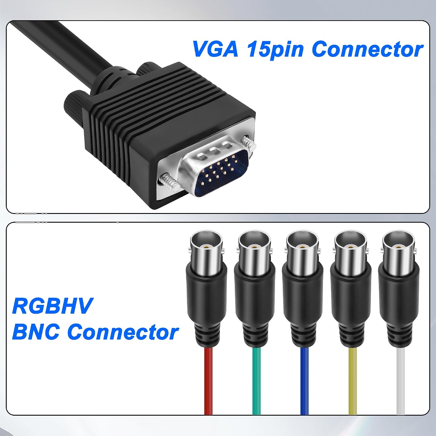 Detalle de XMSJSIY VGA to 5 BNC (RGBHV) Coaxial Monitor Extension Cable, 15Pin VGA Male to 5 BNC Female, 1.5m