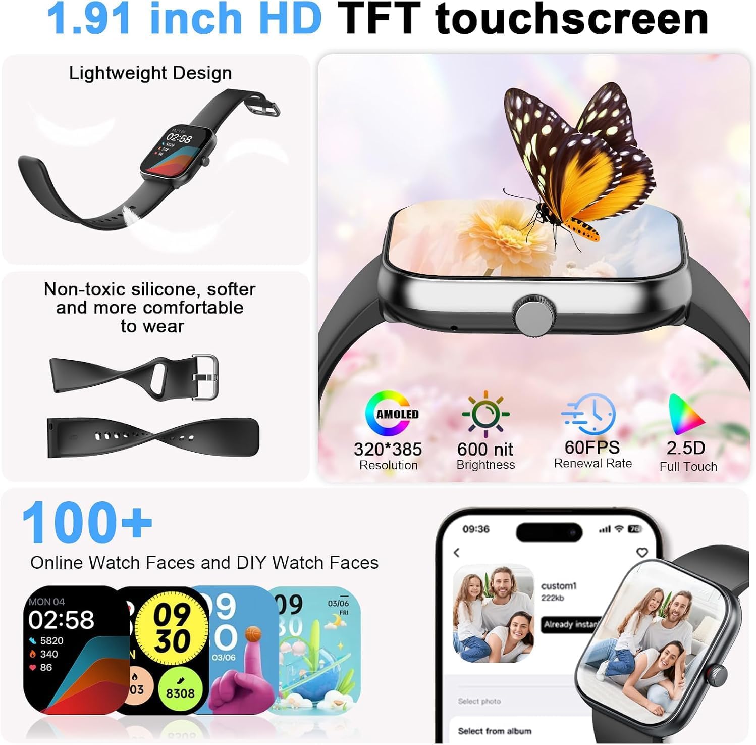 Thumbnail 2 de uaue Smart Watch Alexa Built-in 1.91" HD — 100+ sports modes, IP68, Bluetooth calling
