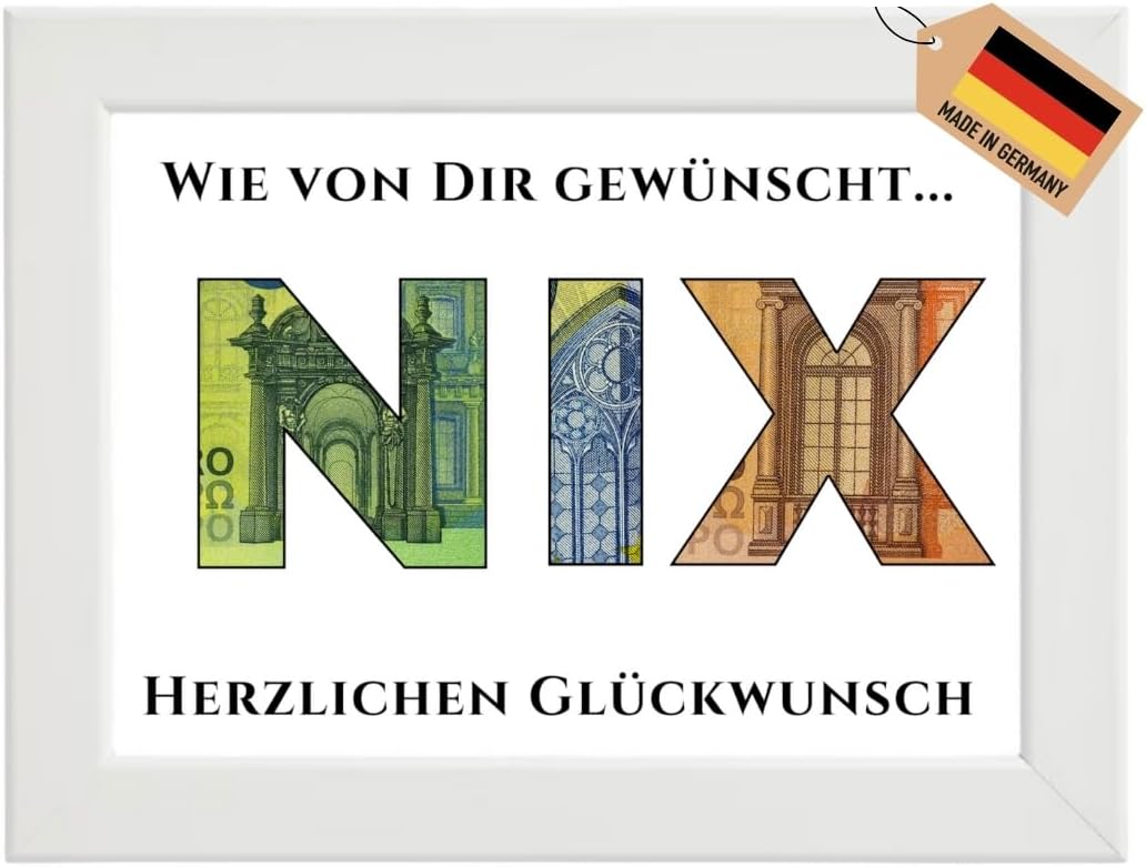 Thumbnail 2 de WALWI „Nichts Geschenk / NIX Geschenk“ im weißen MDF-Holzrahmen – lustiges Geldgeschenk mit Karte