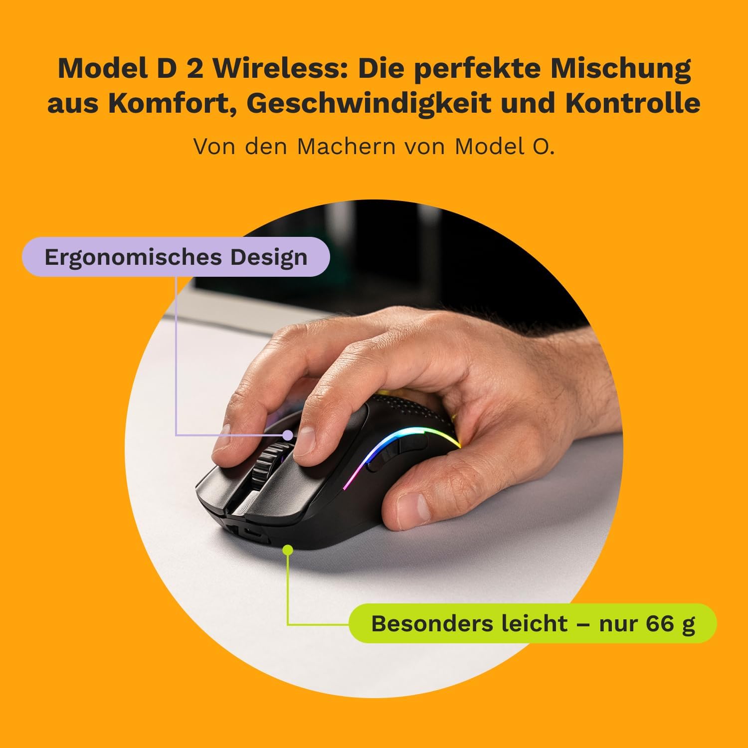 Detalle 2 de Gaming Model D 2 Wireless Maus 66 g