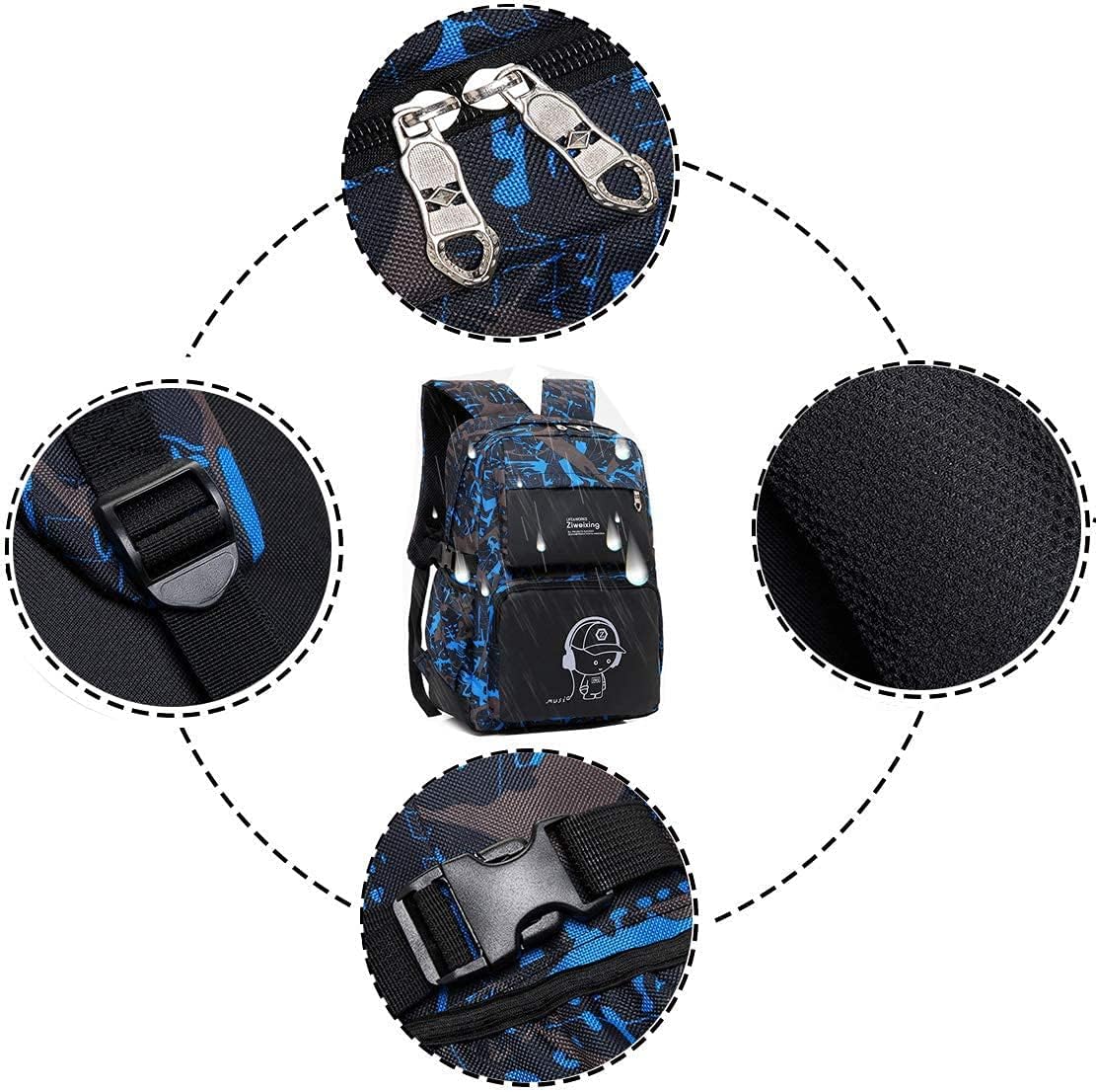 Detalle de Asge Rucksack Schulrucksack Teenager wasserdicht