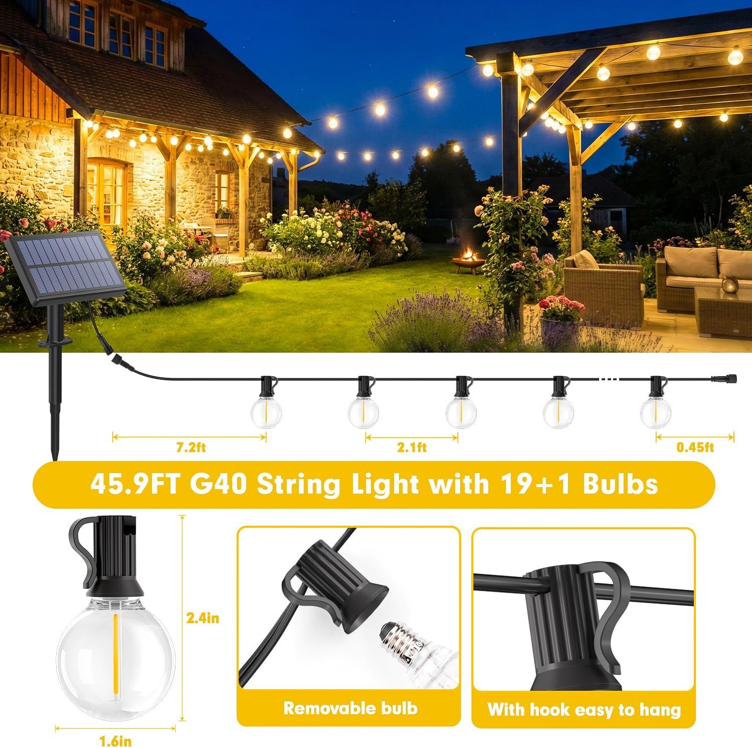 Thumbnail 3 de Warlisou Solar String Lights 45.9ft Outdoor